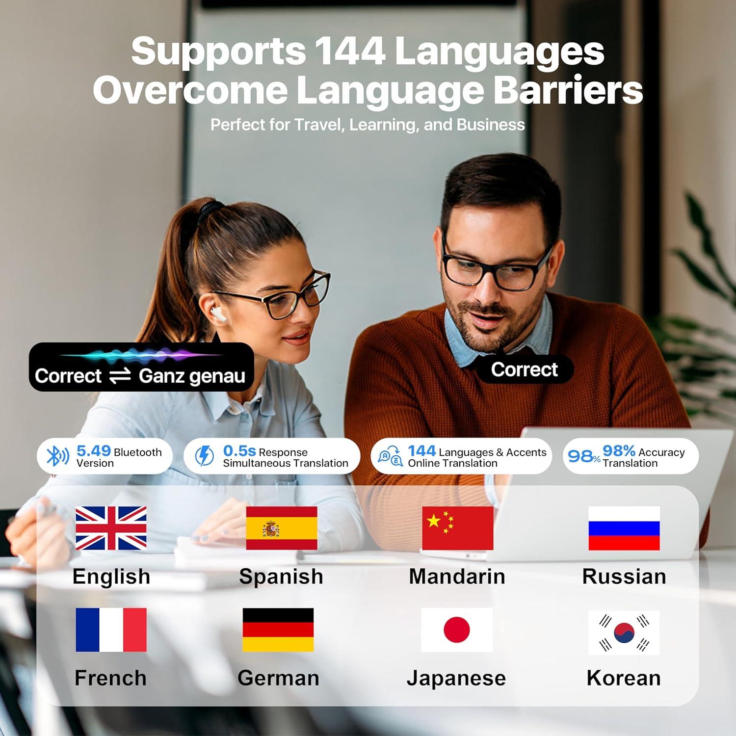 Auriculares Traductores AI TWS diujzld Blanco 144 Idiomas HD