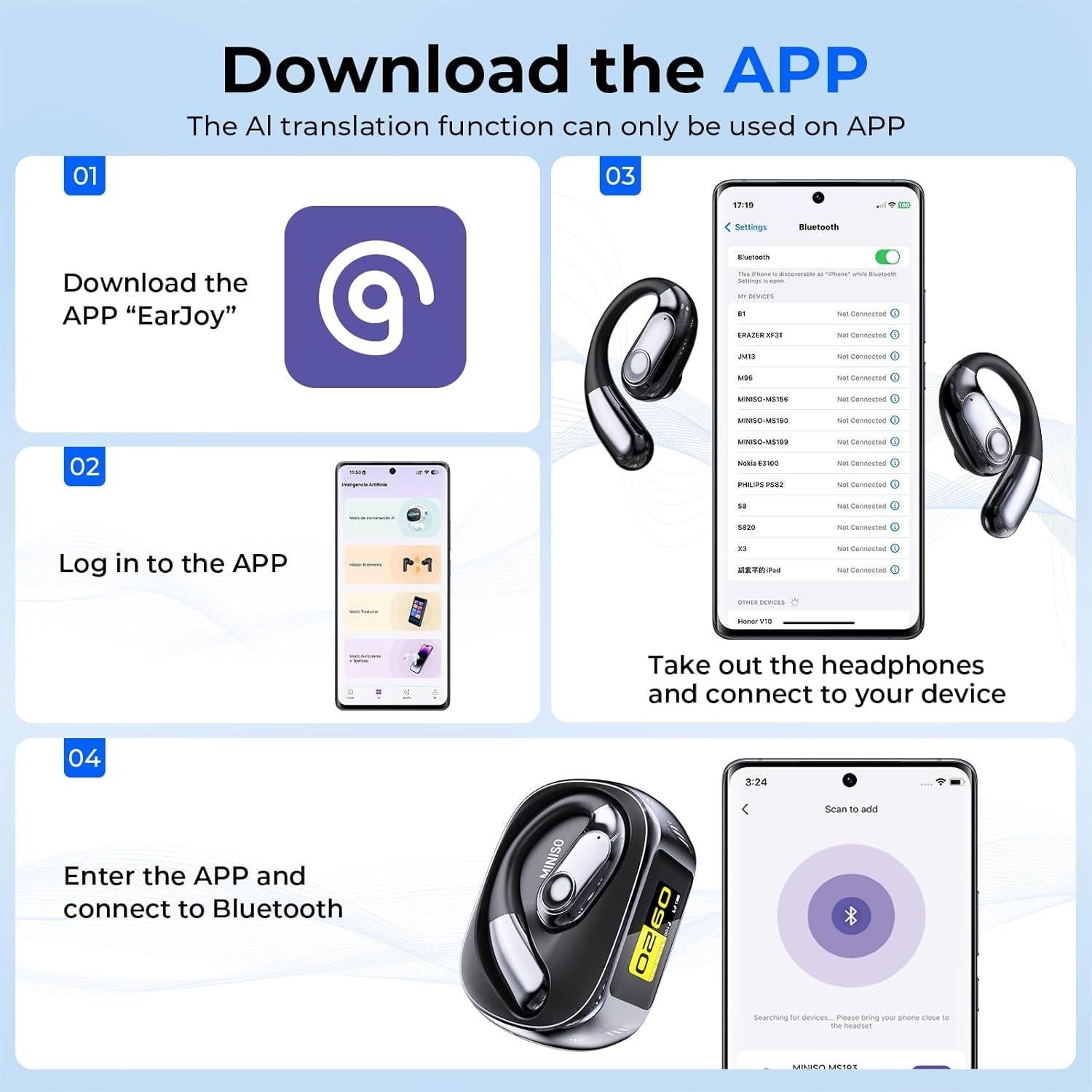 Auriculares Bluetooth MINISO MS193 Traducción AI 135 Idiomas