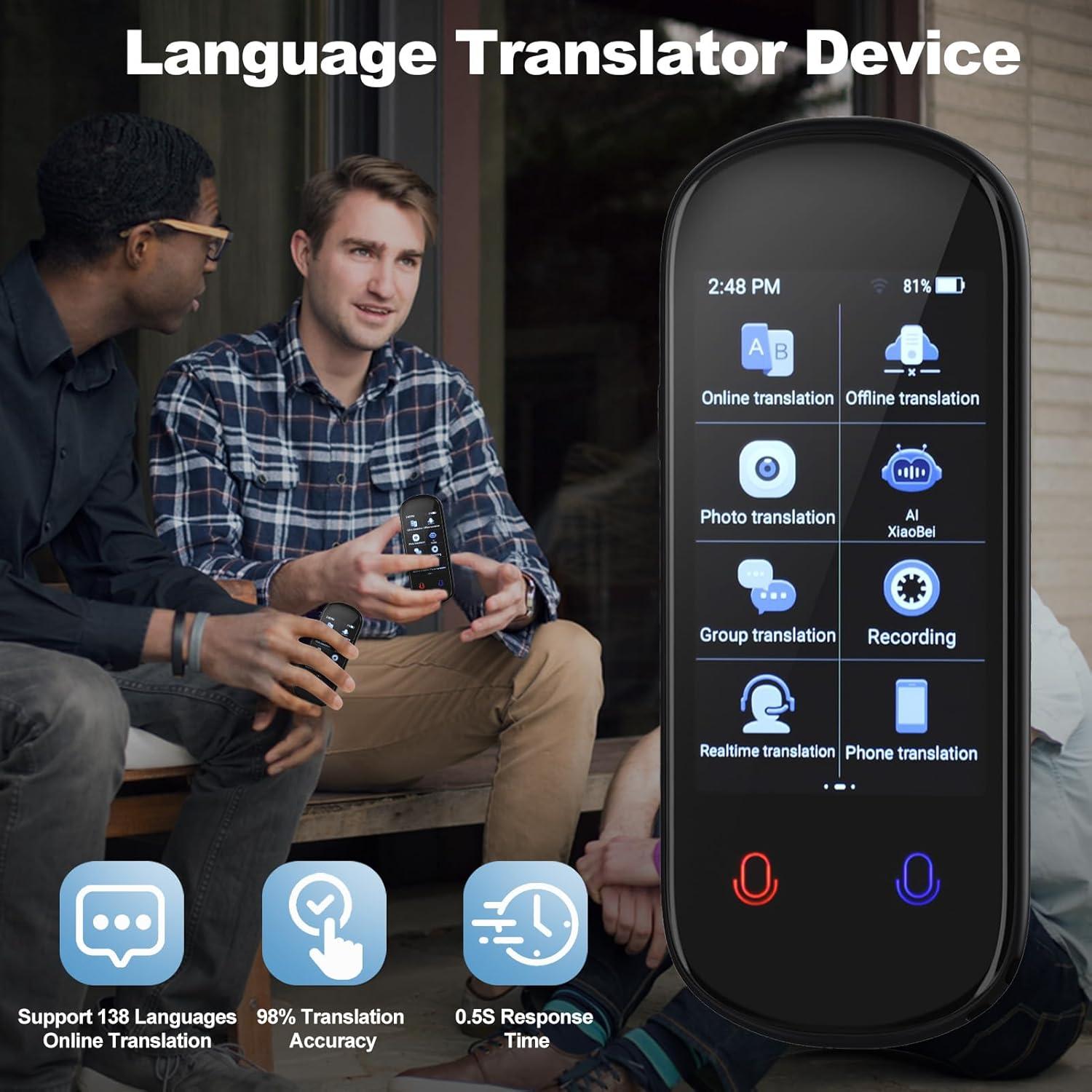Language Translator Device, No Need APP Instant AI Translator,138+ Languages Real Time Translation, Offline Photo/Voice/Recording Pocket Translation Device for Business Learning