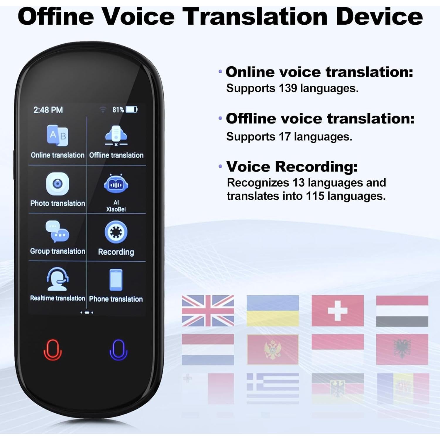 Language Translator Device, No Need APP Instant AI Translator,138+ Languages Real Time Translation, Offline Photo/Voice/Recording Pocket Translation Device for Business Learning