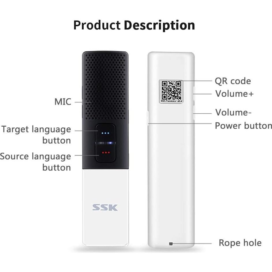 Traductor de Voz Portátil SSK STT01, 86 Idiomas, Bluetooth