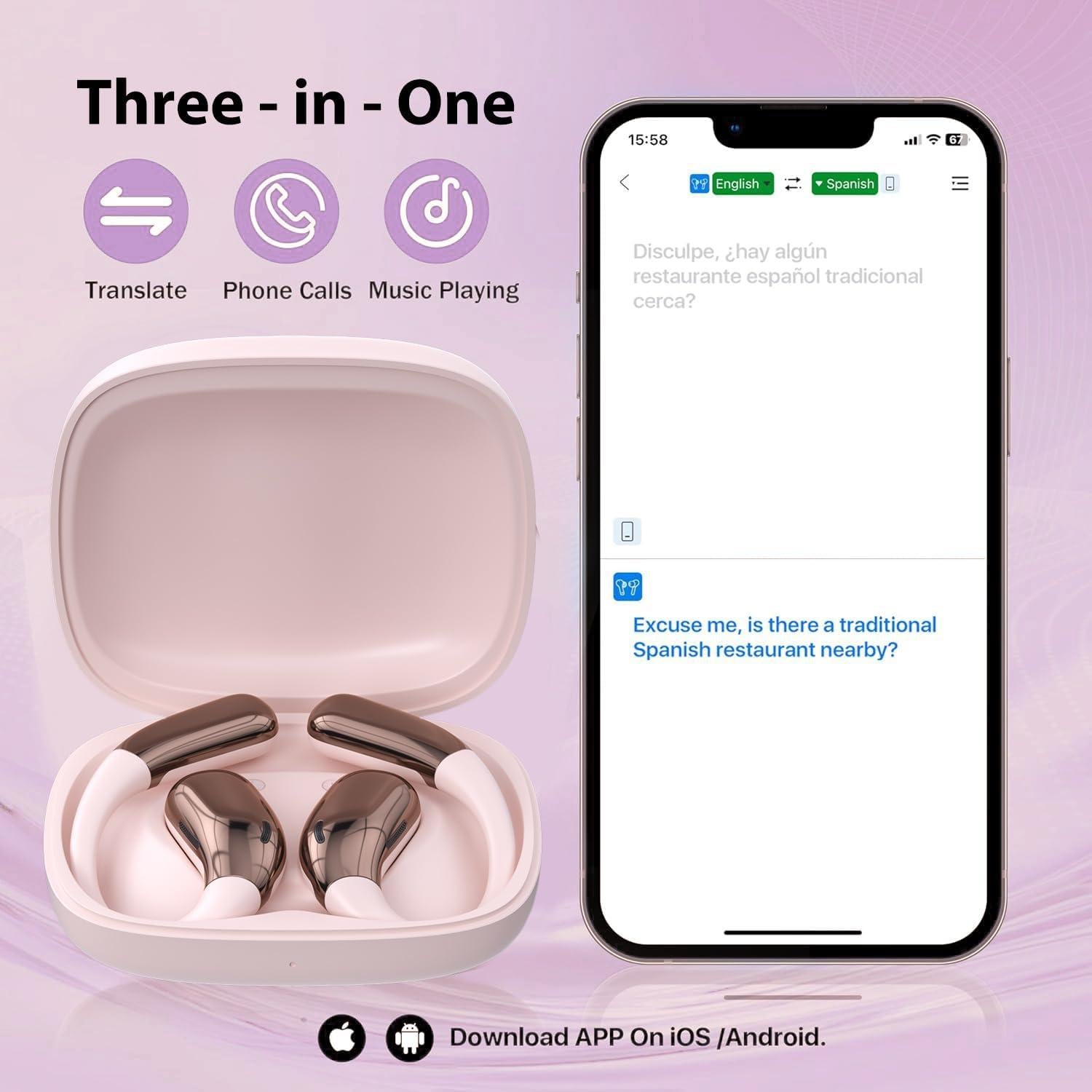 Auriculares Traductores AI Genérico A38 Rosa 144 Idiomas