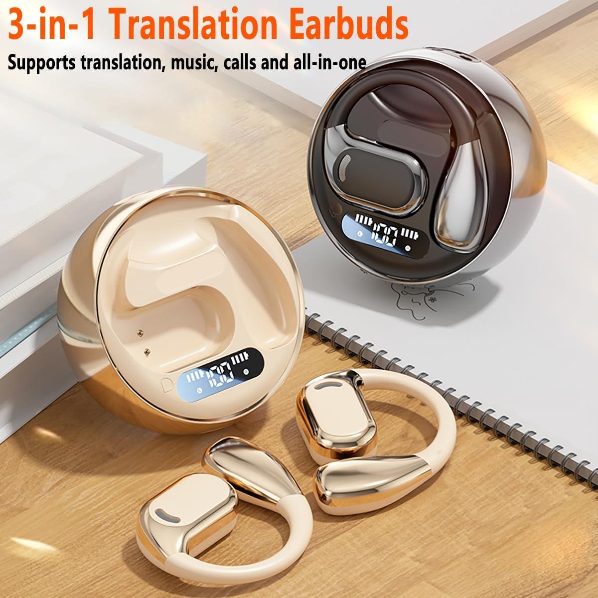 AI Language Translator Earbuds,Translation Headphones Real Time with APP for iPhone & Android,144-Language Bluetooth Ear Buds Translating Device,Wireless Translator Headset,Gold