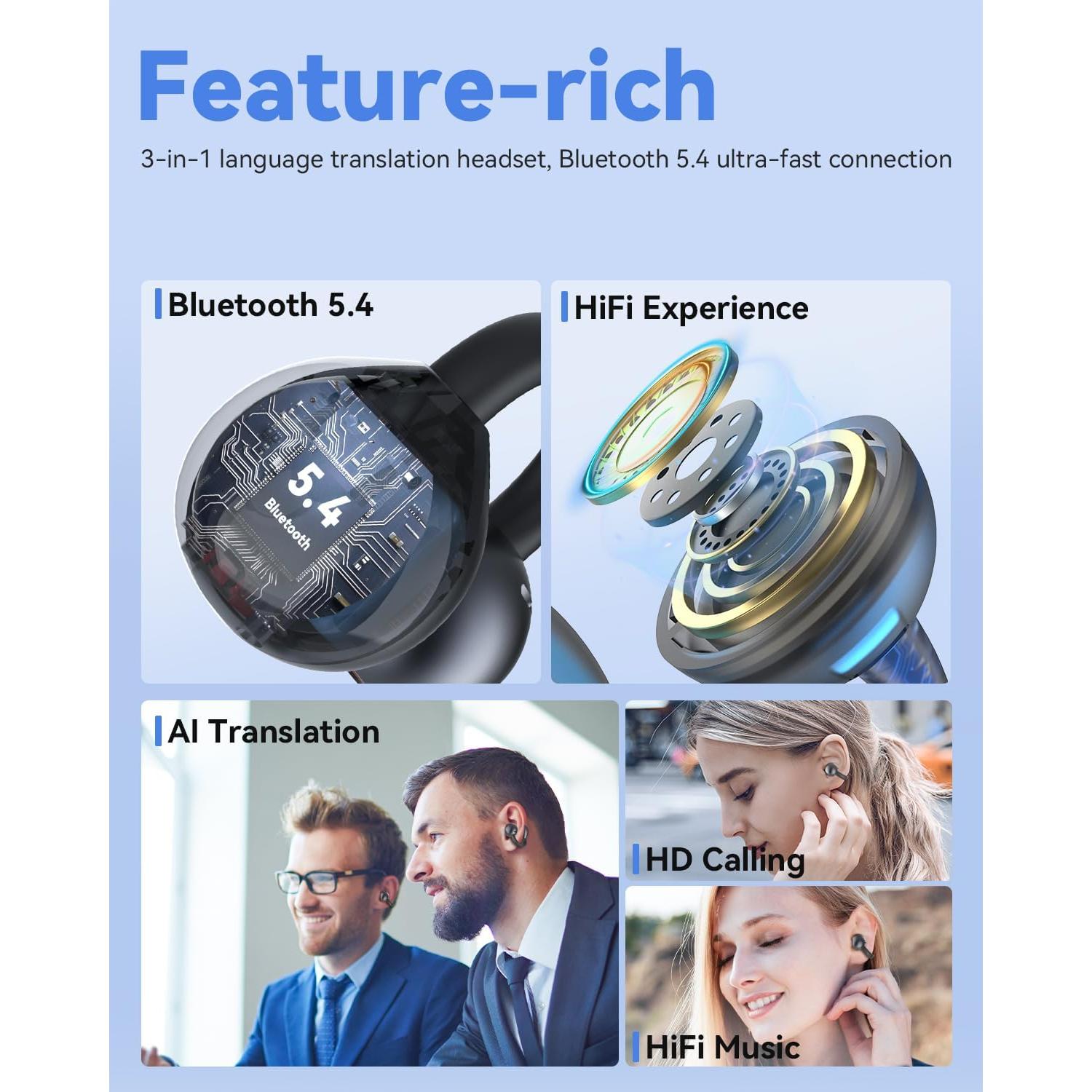 Auriculares de Traducción ANSTEN M79 AI, 134 Idiomas, Bluetooth