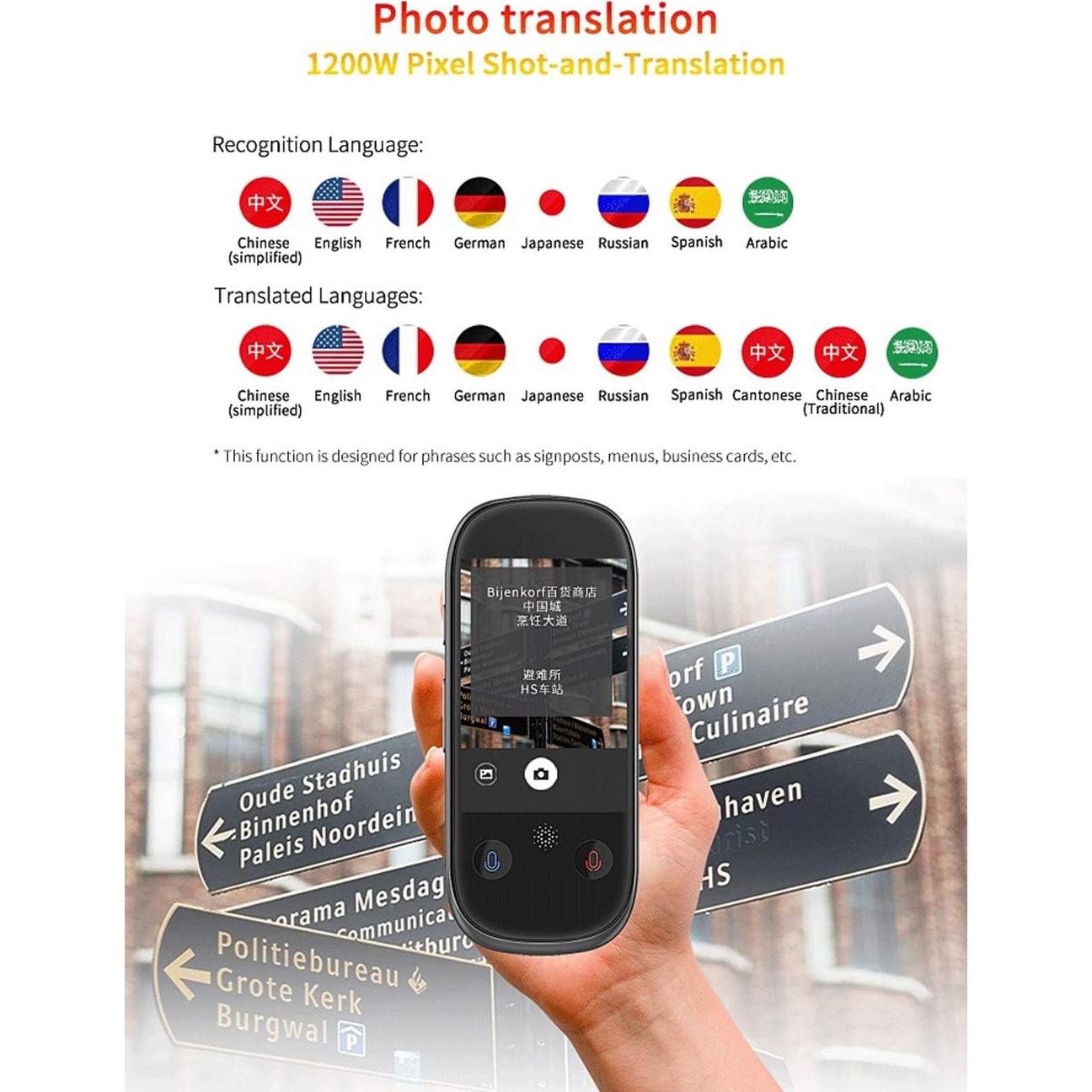 Traductor de Idiomas Inteligente ZHANQUAND 75 Idiomas 2.4" HD