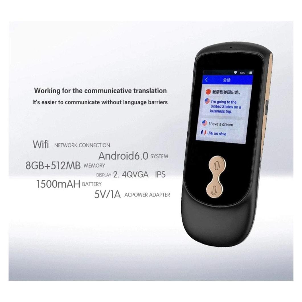 Smart Voice Translator Device with 2.4 Inch IPS Touch Screen Two Way Real Time Instant Language Translator Support 39 Languages for Learning Travel Business,Black,