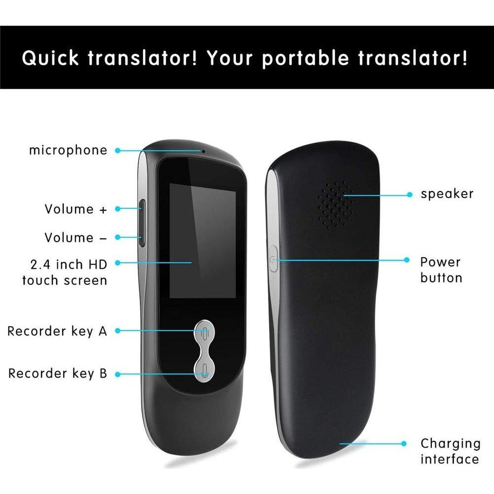 Smart Voice Translator Device with 2.4 Inch IPS Touch Screen Two Way Real Time Instant Language Translator Support 39 Languages for Learning Travel Business,Black,