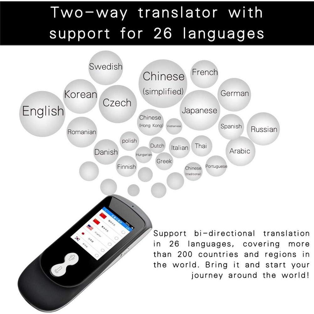 Smart Voice Translator Device with 2.4 Inch IPS Touch Screen Two Way Real Time Instant Language Translator Support 39 Languages for Learning Travel Business,Black,