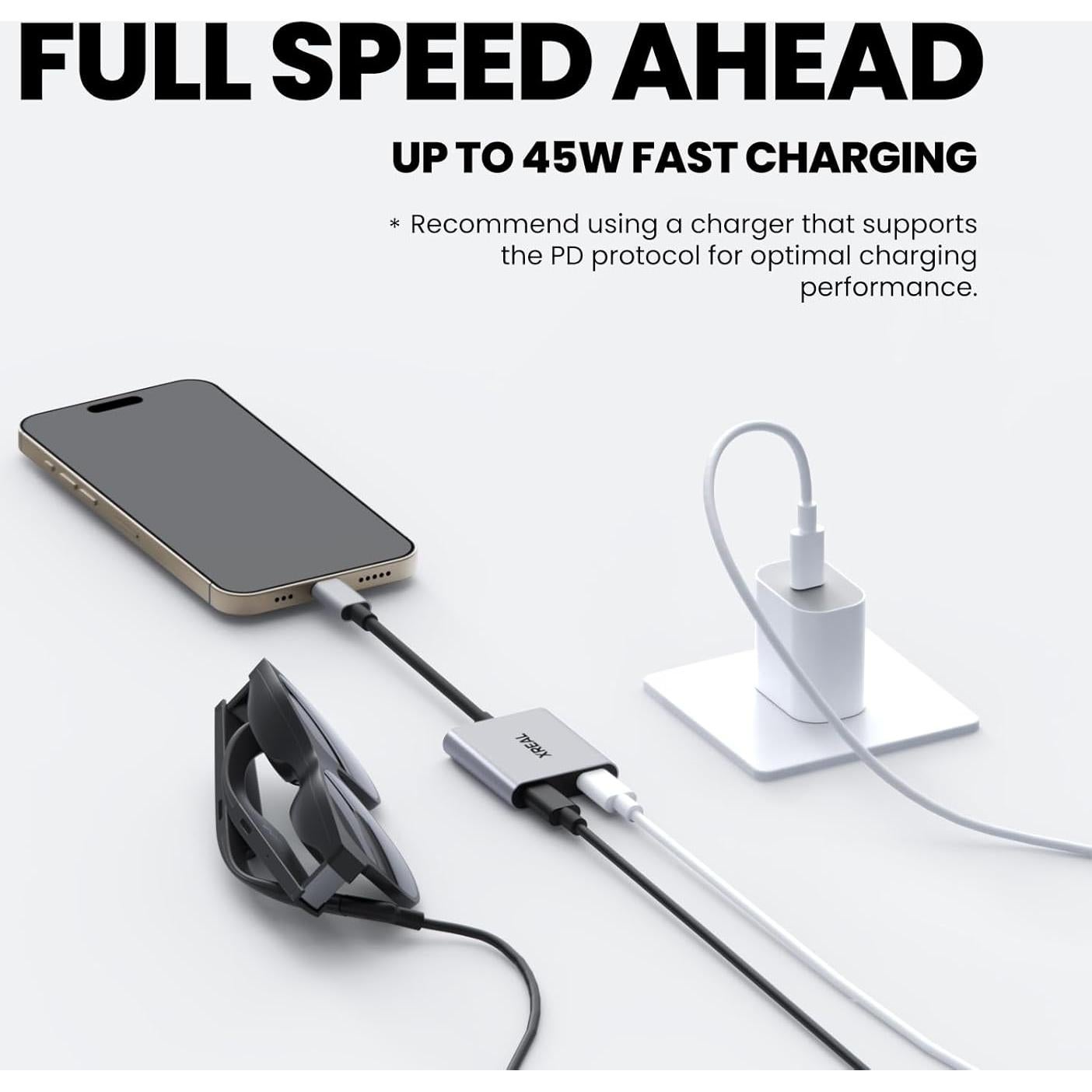 Adaptador XREAL Hub 45W para Gafas AR - Carga Rápida 120Hz