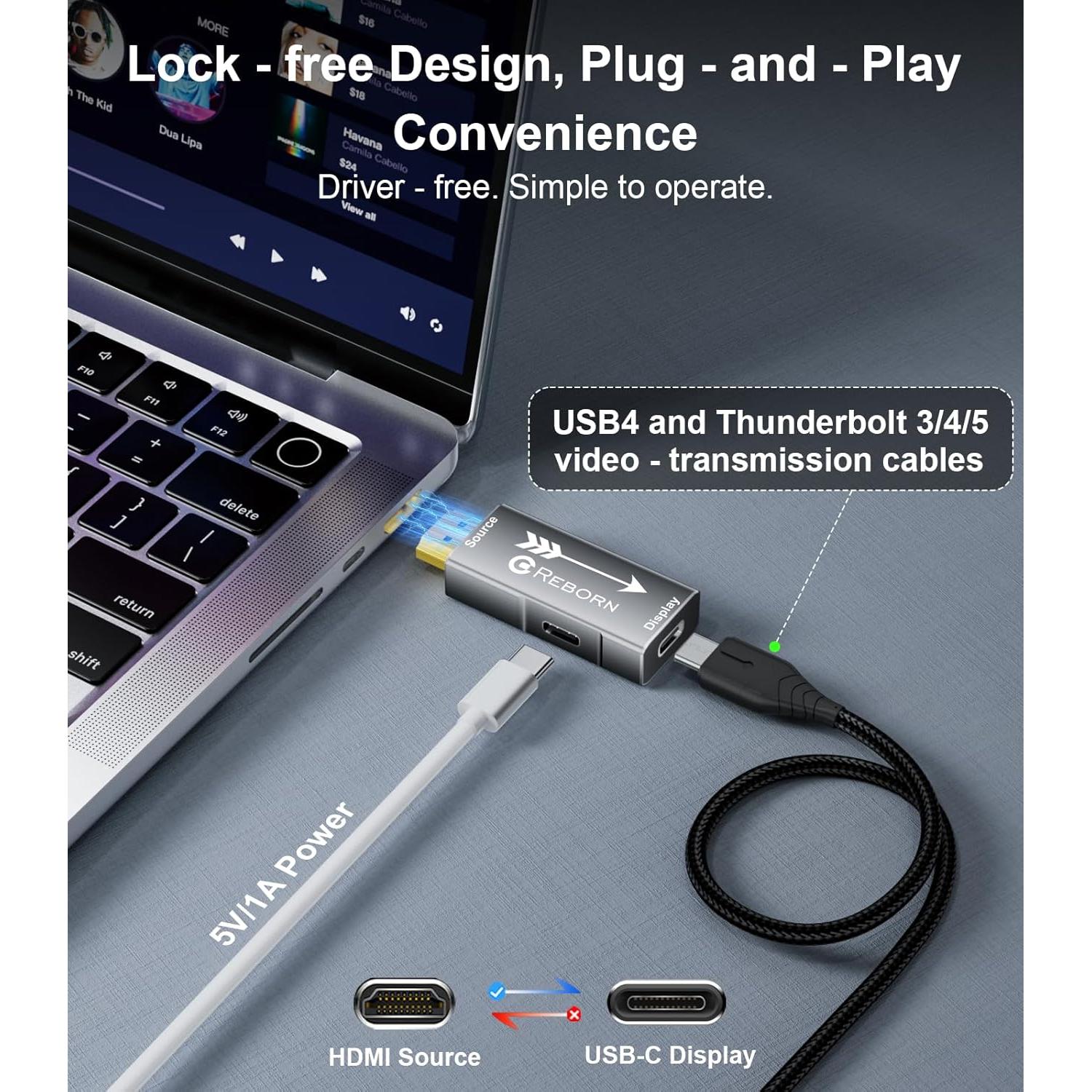 HDMI to USB C Adapter 4K 60Hz | Uni-Directional HDMI Source to USB-C Display Adapter for AR Glasses XREAL One、Air 2 Pro/VITURE Pro/RayNeo Air 2s/Rokid,PS5,Portable Monitors - 1 Pack