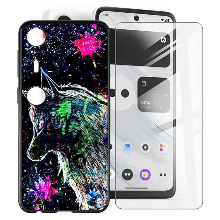 Phone Case for XReal Beam Pro (6.5"), with [1 X Tempered Glass Screen Protector], Ultra-Thin Soft Silicone Skin, Black Shockproof Bumper Cover for XReal Beam Pro - Punk Wolf