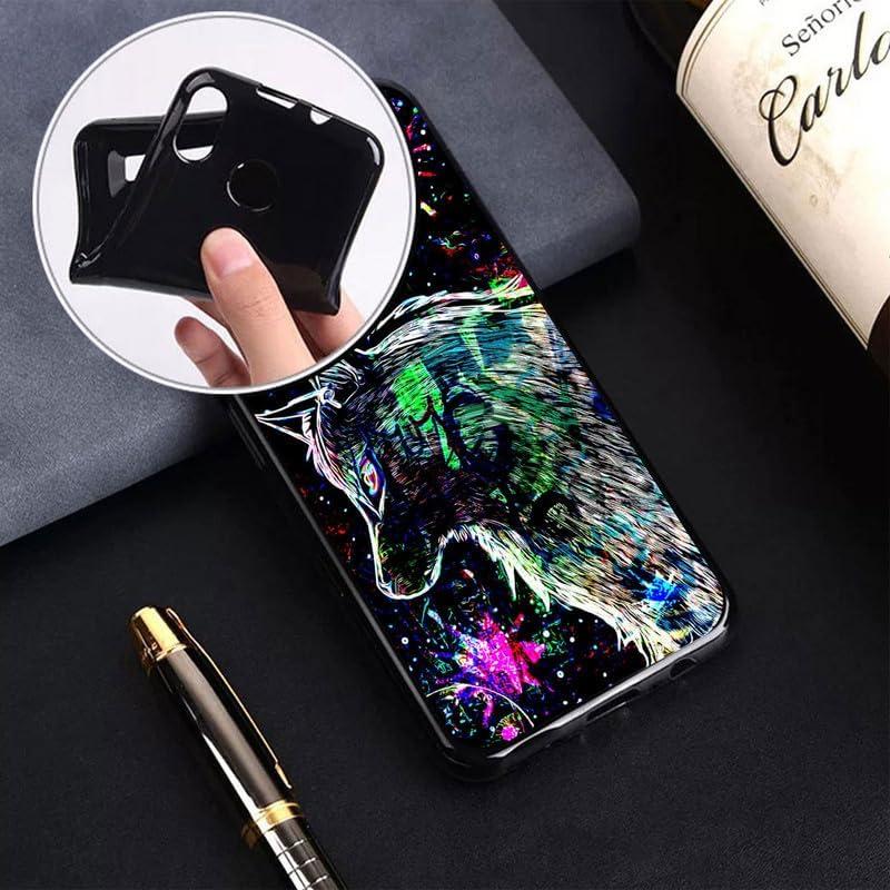 Phone Case for XReal Beam Pro (6.5"), with [1 X Tempered Glass Screen Protector], Ultra-Thin Soft Silicone Skin, Black Shockproof Bumper Cover for XReal Beam Pro - Punk Wolf