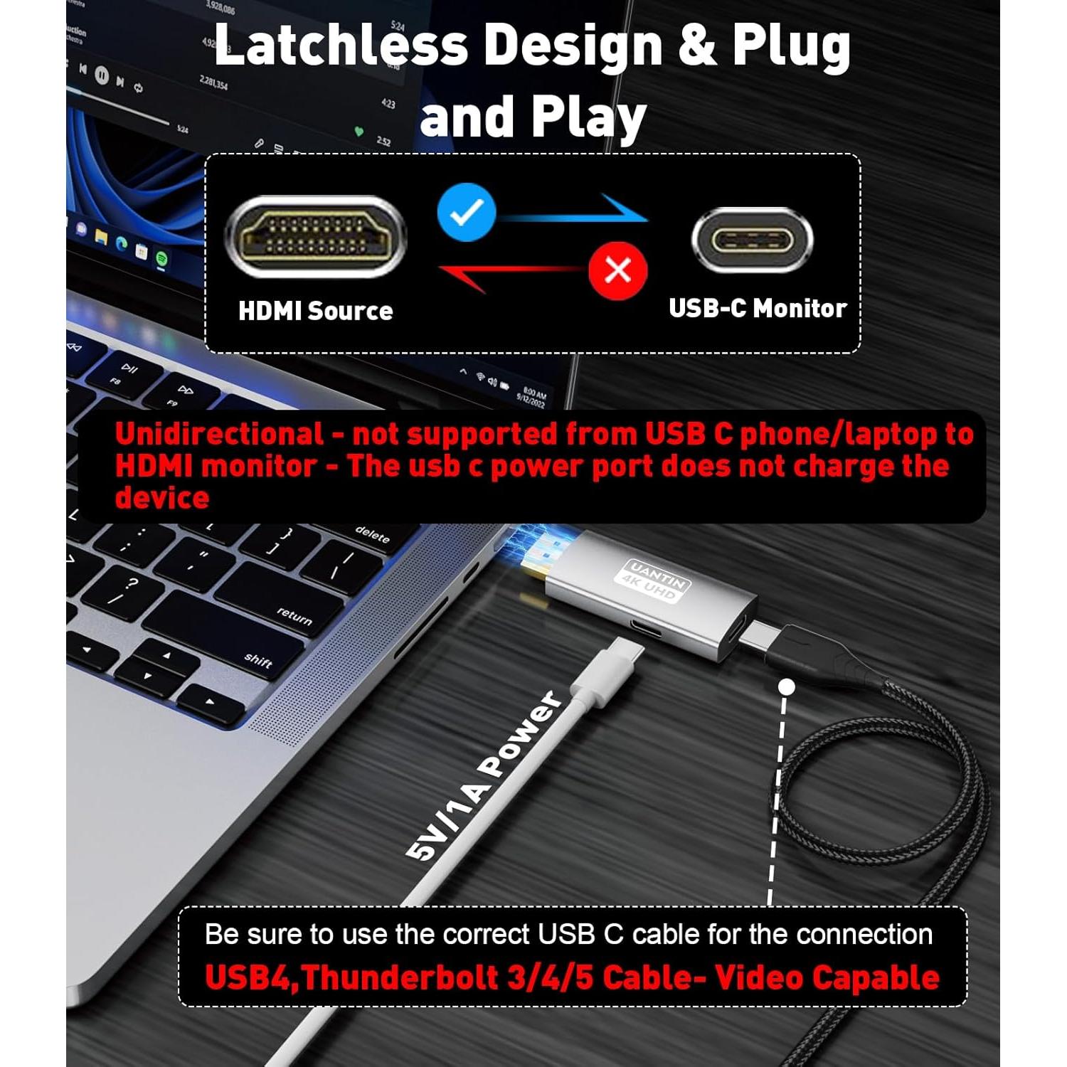 Adaptador HDMI a USB C UANTIN 4K 60Hz Macho a Hembra