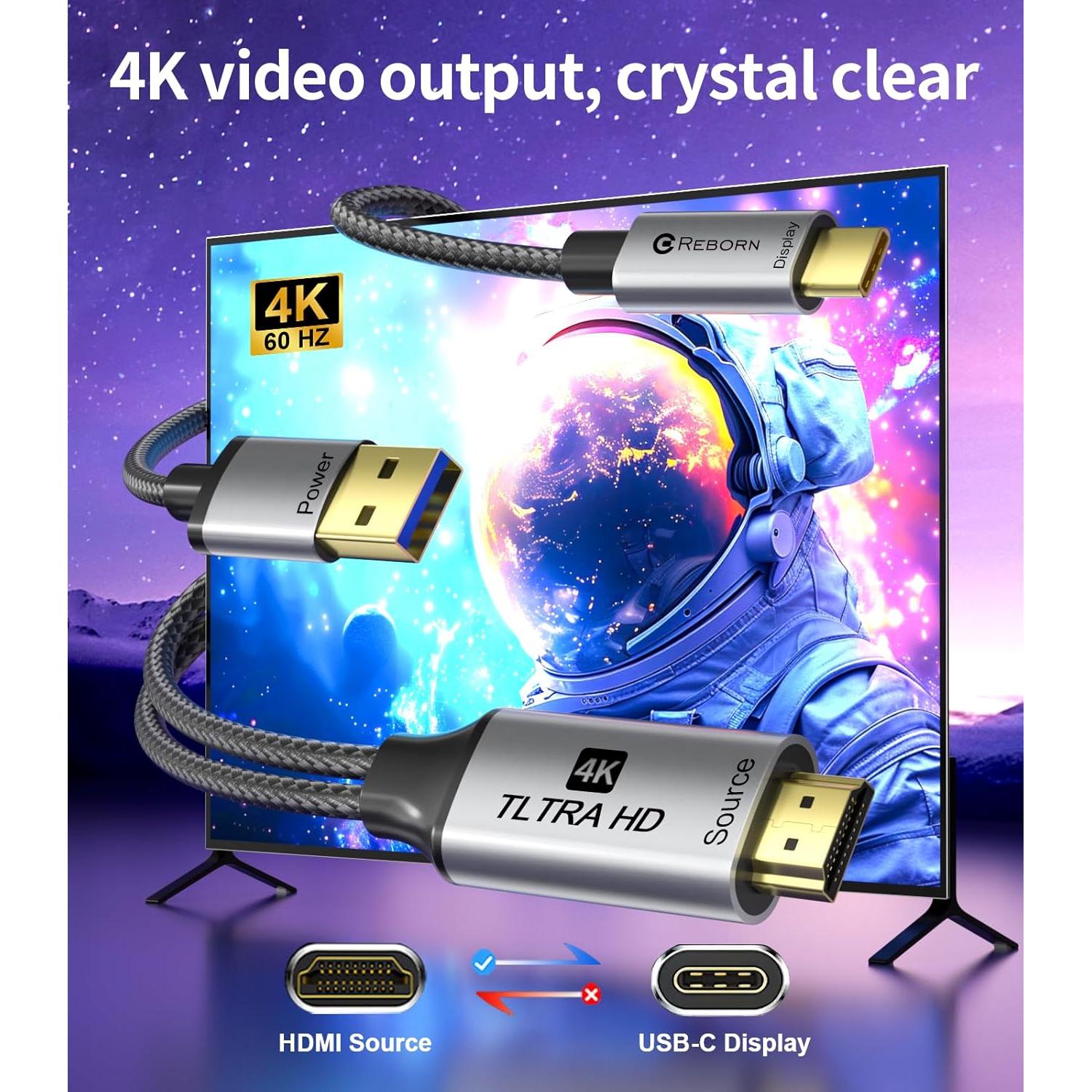 Adaptador HDMI a USB C Reborn 3.05m 4K@60Hz