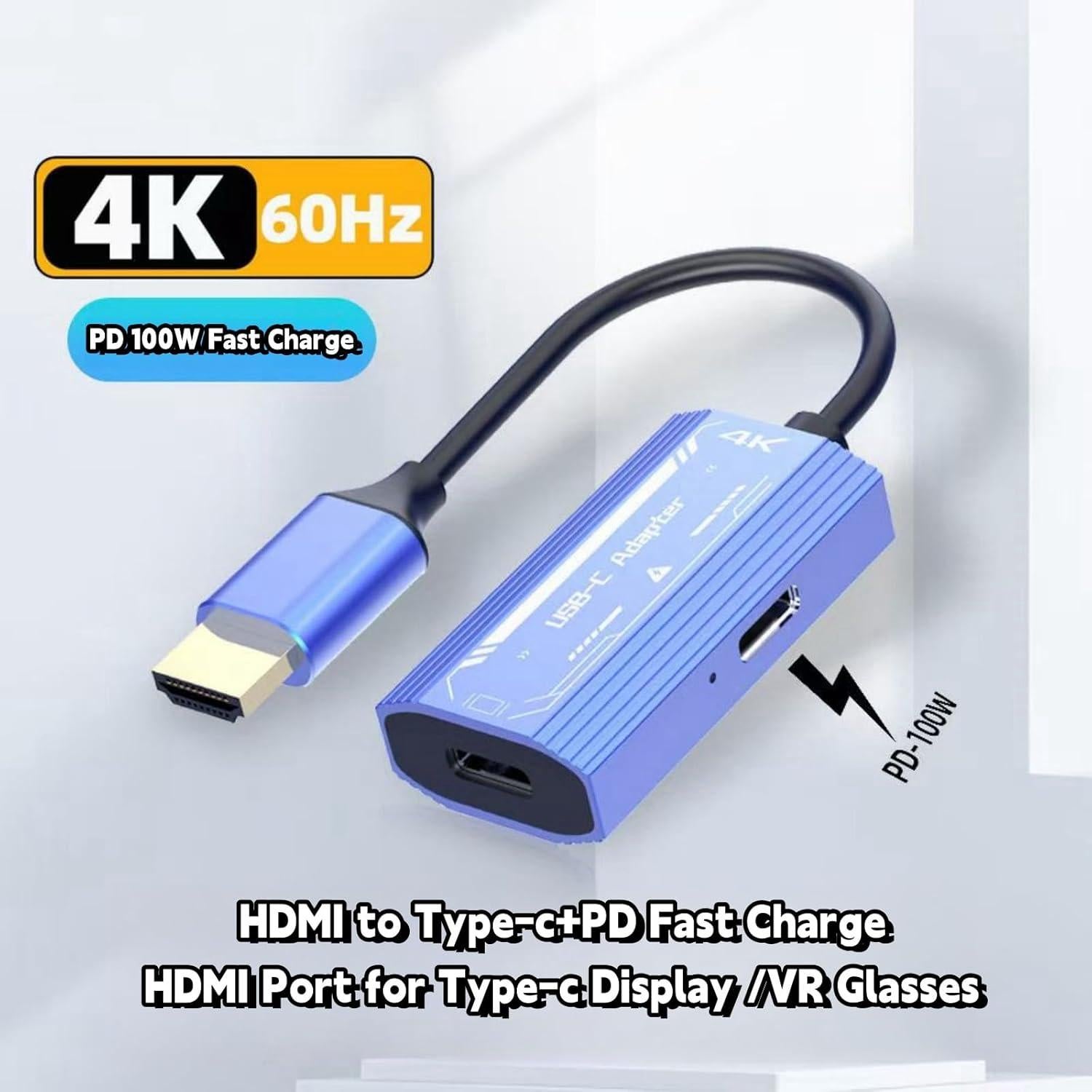 HDMI to USB C Adapter 4K@60Hz, AR Glasses Compatible with XREAL/VITURE/RayNeo/Rokid PD Port, Plug & Play HDMI to Type C Adapter Portable Monitor from PS4,PS5,Xbox,Switch,Laptop,PC