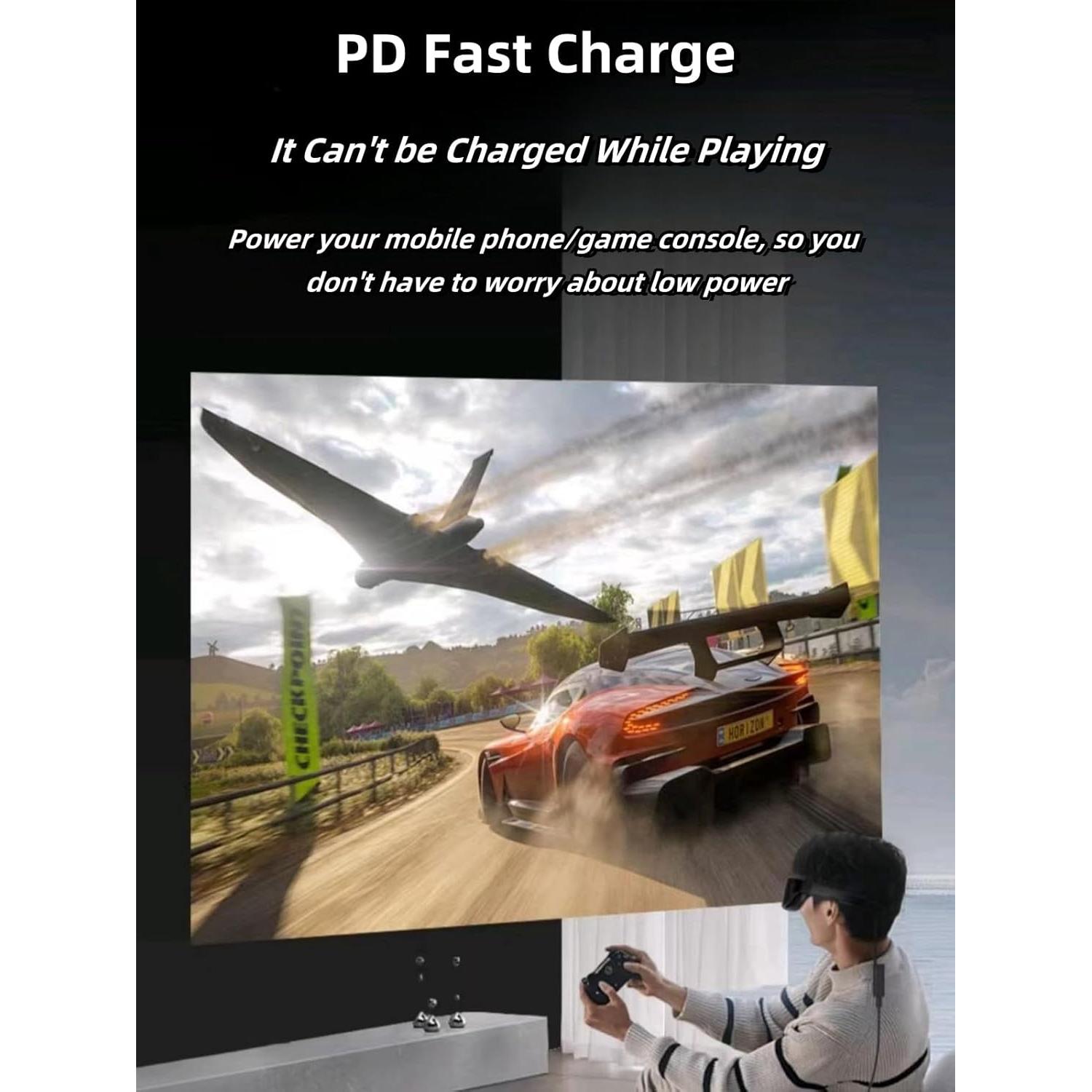 HDMI to USB C Adapter 4K@60Hz, AR Glasses Compatible with XREAL/VITURE/RayNeo/Rokid PD Port, Plug & Play HDMI to Type C Adapter Portable Monitor from PS4,PS5,Xbox,Switch,Laptop,PC