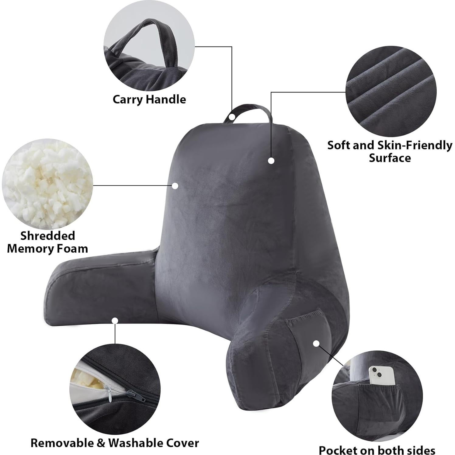 Cojín de Lectura IPYNBAP Terciopelo Gris 45.72cm Espuma