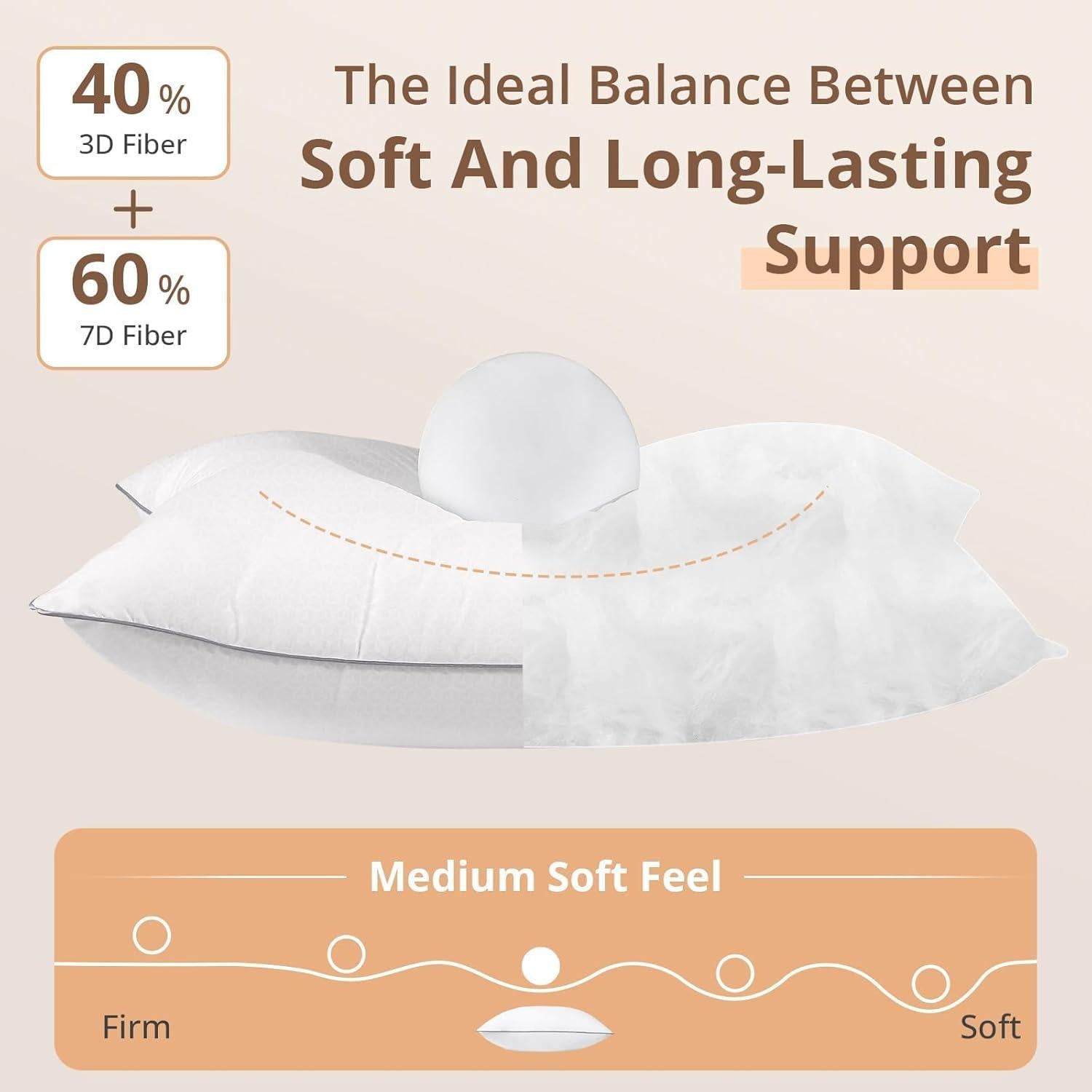 Sasttie Queen Size Pillow, Hotel Collection Single Bed Pillow for Side, Back, and Stomach Sleepers - Down Alternative Plump Filling - White, Set of 1, Queen, 20x30 Inches