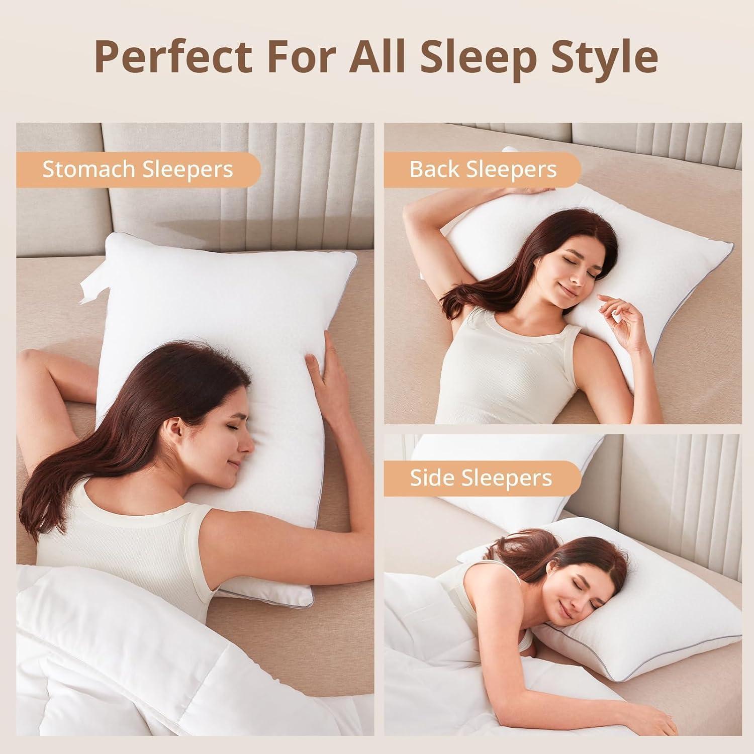 Sasttie Queen Size Pillow, Hotel Collection Single Bed Pillow for Side, Back, and Stomach Sleepers - Down Alternative Plump Filling - White, Set of 1, Queen, 20x30 Inches