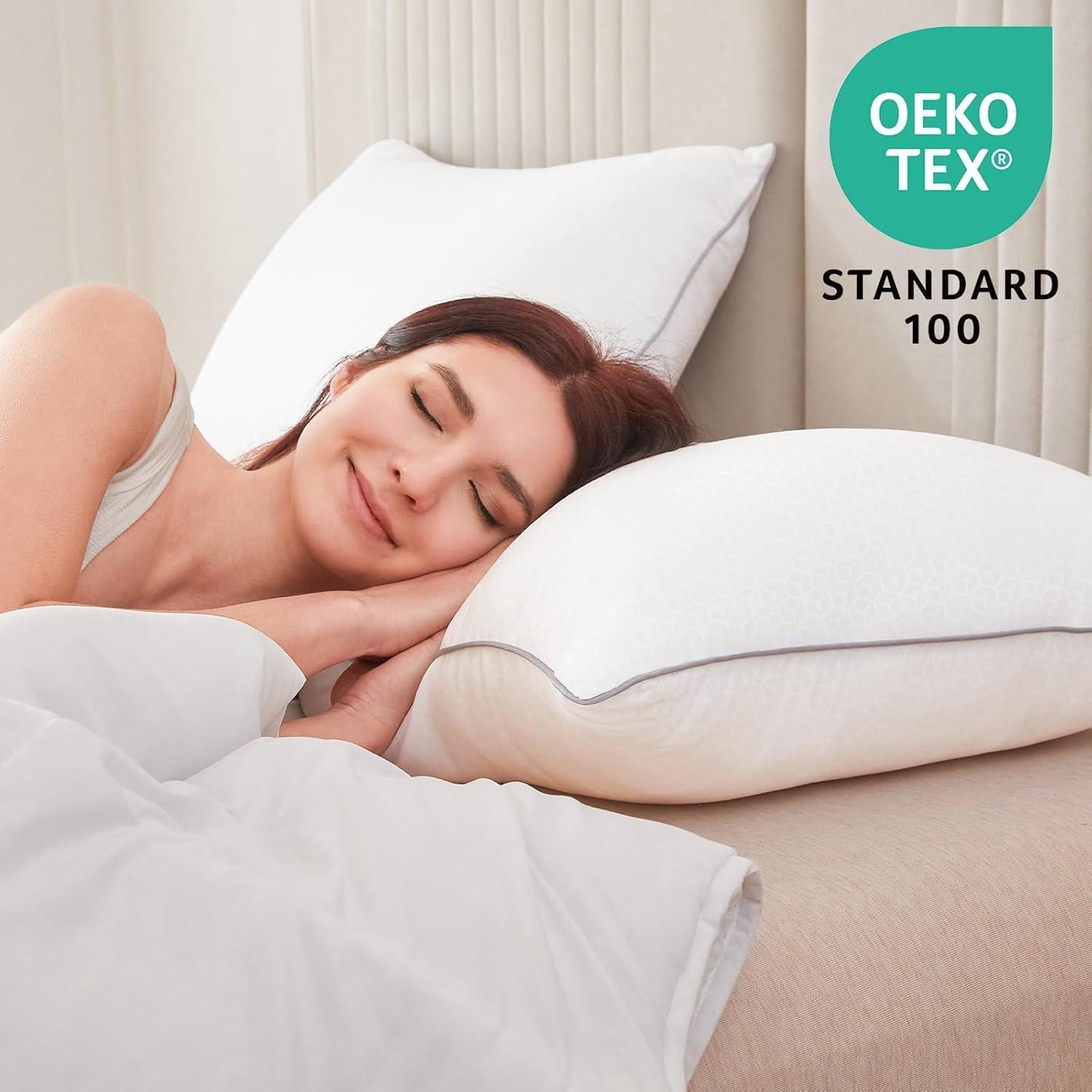 Sasttie Queen Size Pillow, Hotel Collection Single Bed Pillow for Side, Back, and Stomach Sleepers - Down Alternative Plump Filling - White, Set of 1, Queen, 20x30 Inches