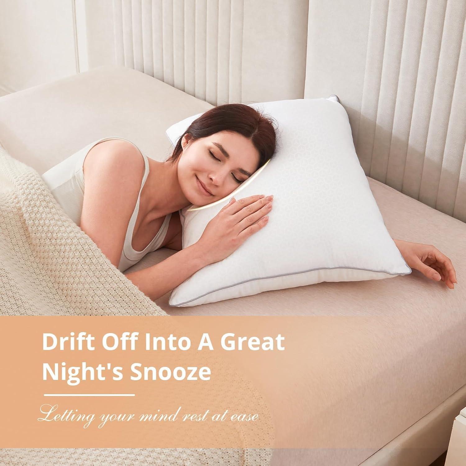 Sasttie Queen Size Pillow, Hotel Collection Single Bed Pillow for Side, Back, and Stomach Sleepers - Down Alternative Plump Filling - White, Set of 1, Queen, 20x30 Inches