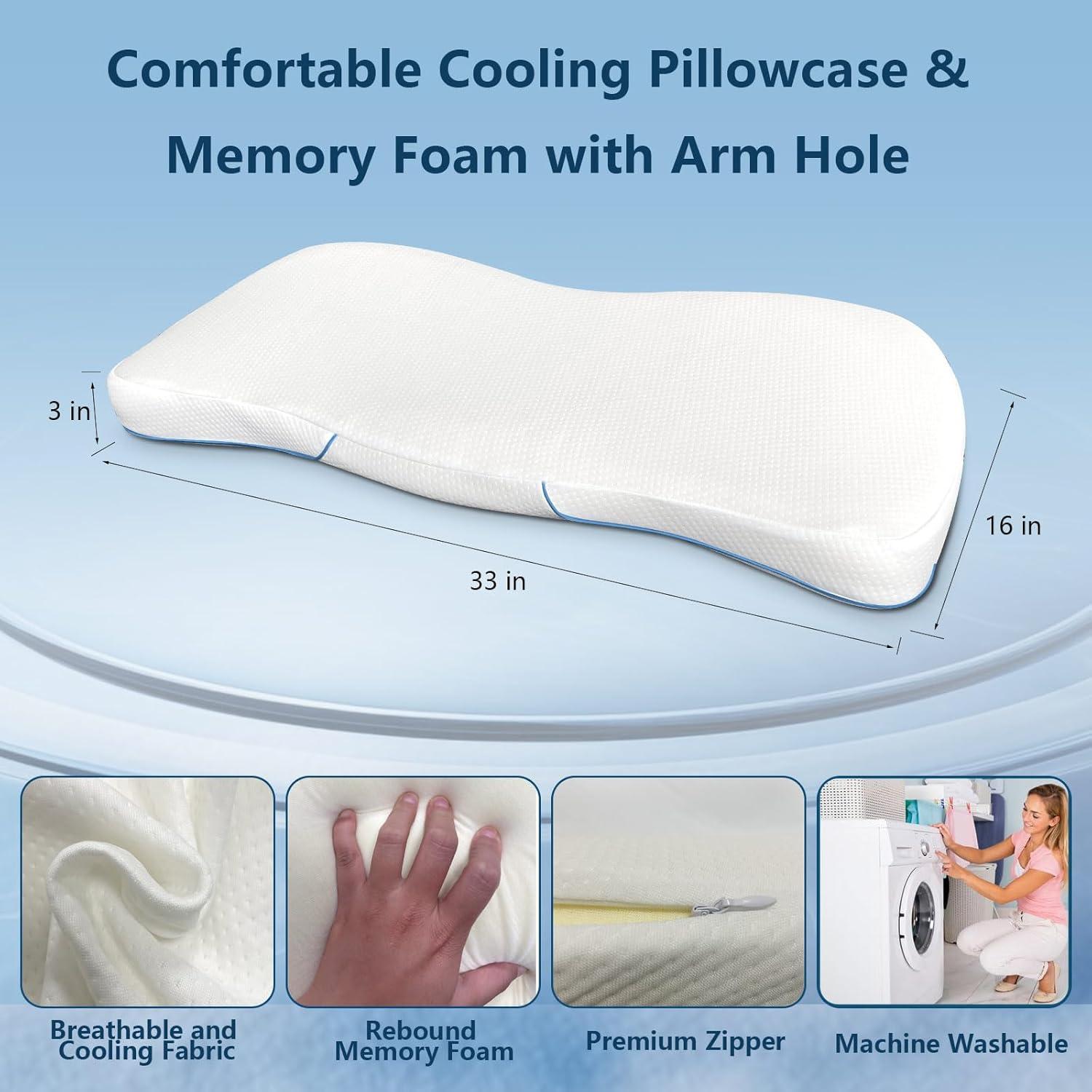 Arched Memory Cuddle Pillow for Adults, Couple Pillow with arm Space, Anti-Compression Hand Memory Foam Neck Pillow, Side Sleep Pillow for medcline Shoulder Relief System