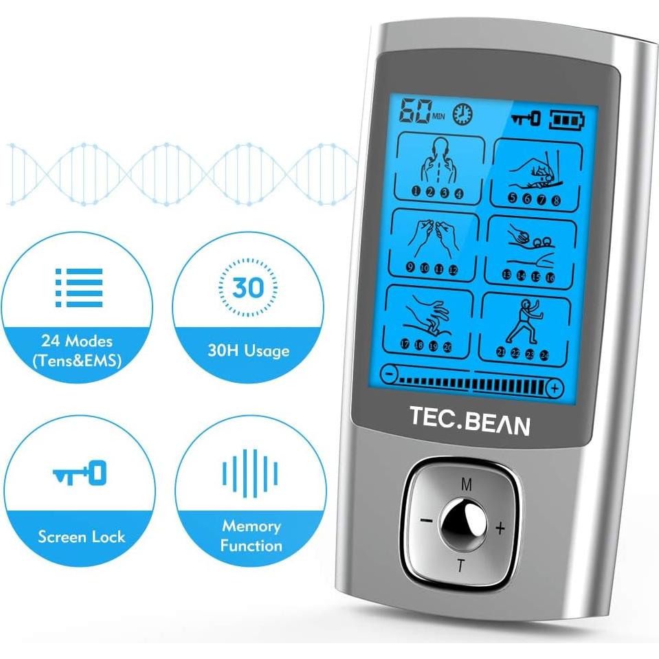 Estimulador Muscular TEC.BEAN TENS 24 Modos Recargable Plata