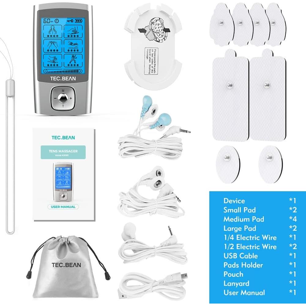 Estimulador Muscular TEC.BEAN TENS 24 Modos Recargable Plata