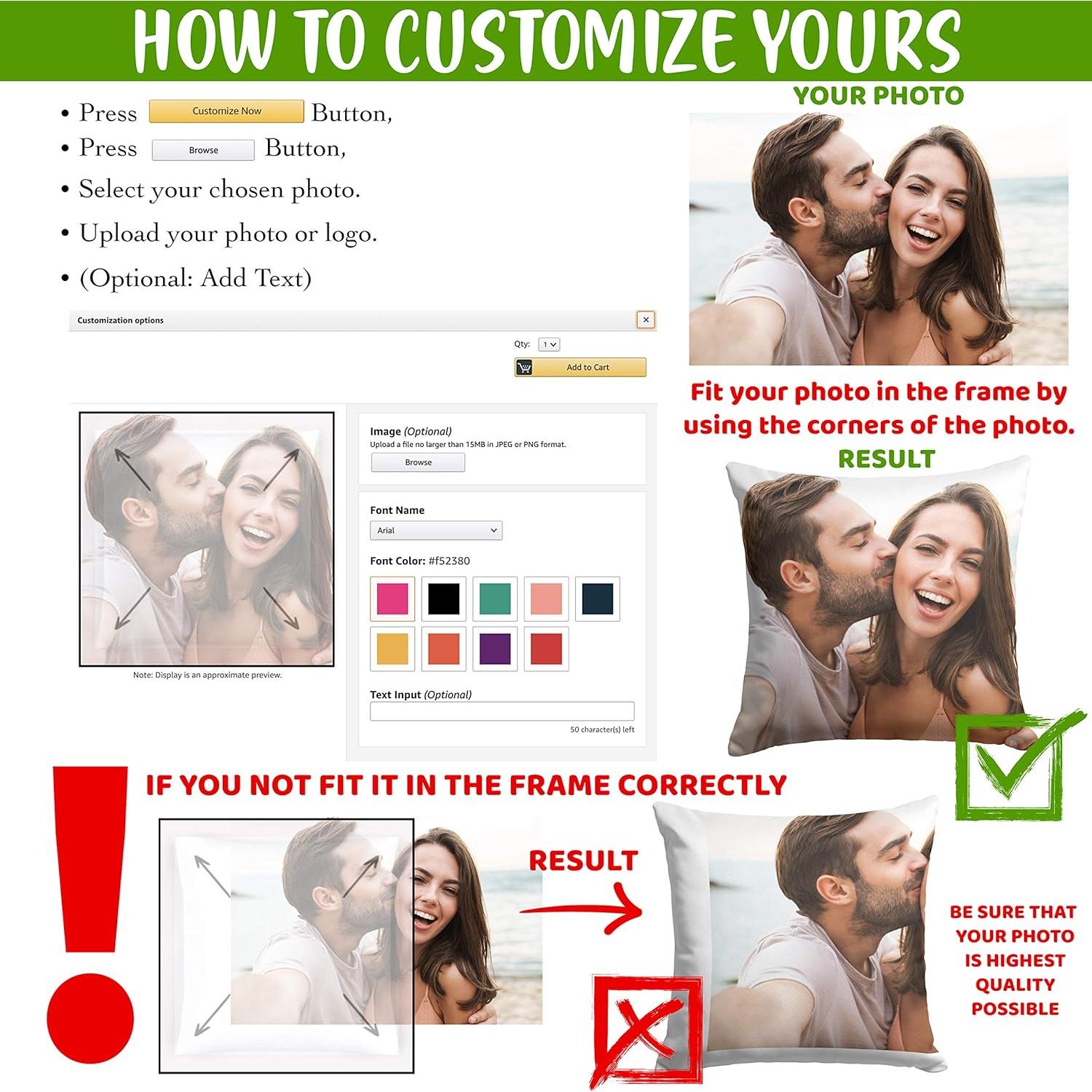 Custom Love, Couple Photo Pillow w Any Picture | 16x16 - Optional Insert | Personalized Cover with Your Loved Ones - Custom Couple Gifts