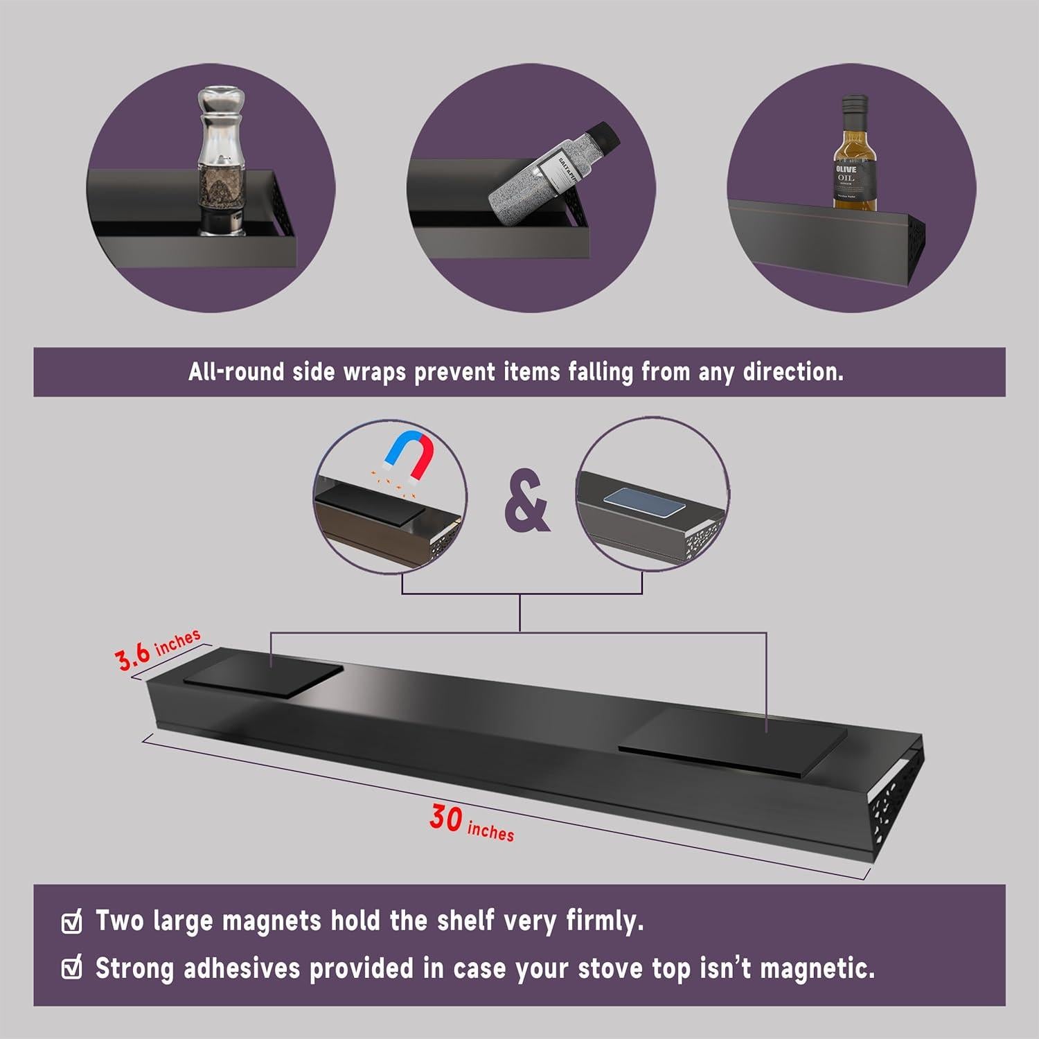 Estante Magnético STUTOV 76.2 cm para Cocina - Negro