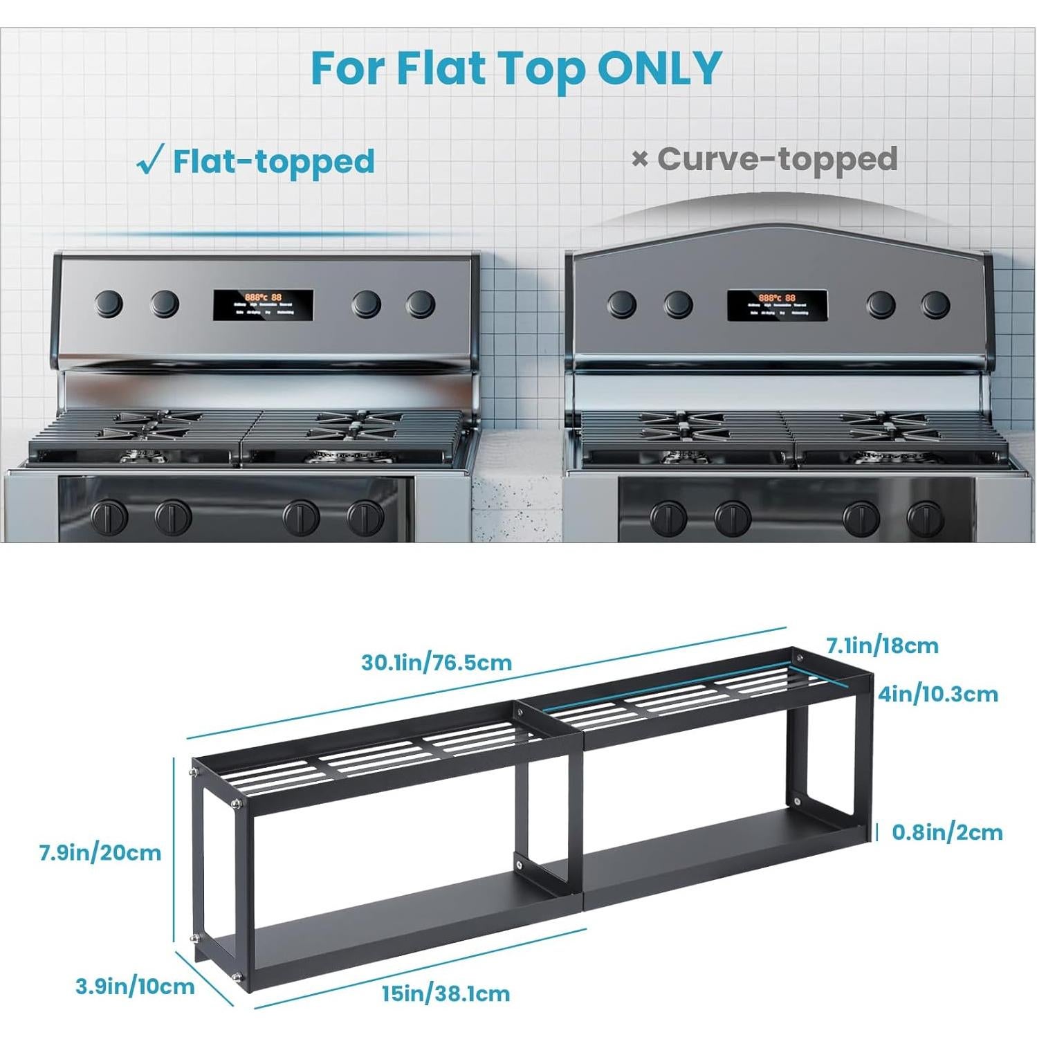 OTraki 2 Tier Strong Magnetic Oven Shelf 30 Inch Length Spice Rack Over The Stove Shelf with 2 Anti-Slip Mats Seasoning & 4 Hooks Kitchen Spice Storage Organizer Black