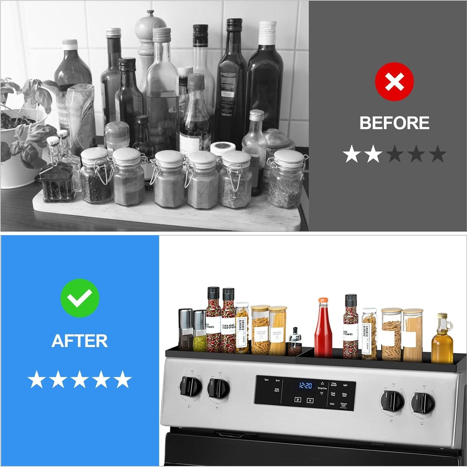 Estante Magnético Mordx para Cocina 30" (76.2 cm) - 2 Estantes 15" (38.1 cm) Negro