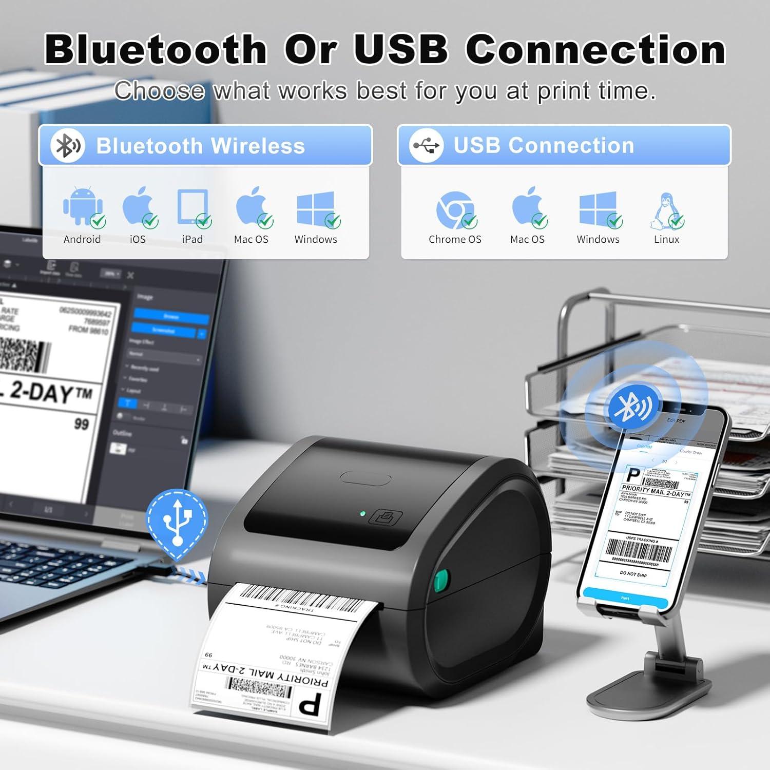 COLORWING Thermal Shipping Label Printer,D520 Bluetooth Thermal Label Printer for Small Business 4x6, Wireless Label Printer with A Label Bin Compatible with USPS,Amazon,Ebay,Etsy,Etc