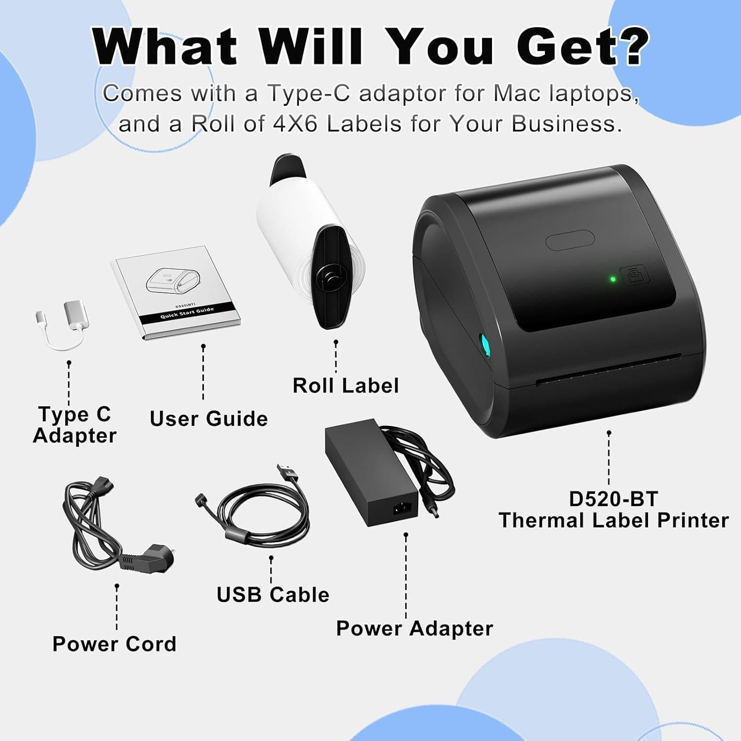 COLORWING Thermal Shipping Label Printer,D520 Bluetooth Thermal Label Printer for Small Business 4x6, Wireless Label Printer with A Label Bin Compatible with USPS,Amazon,Ebay,Etsy,Etc