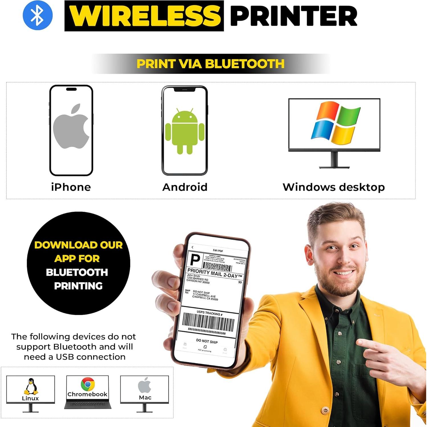 Impresora Térmica de Etiquetas Bluetooth YELLOW BT001 4x6 cm