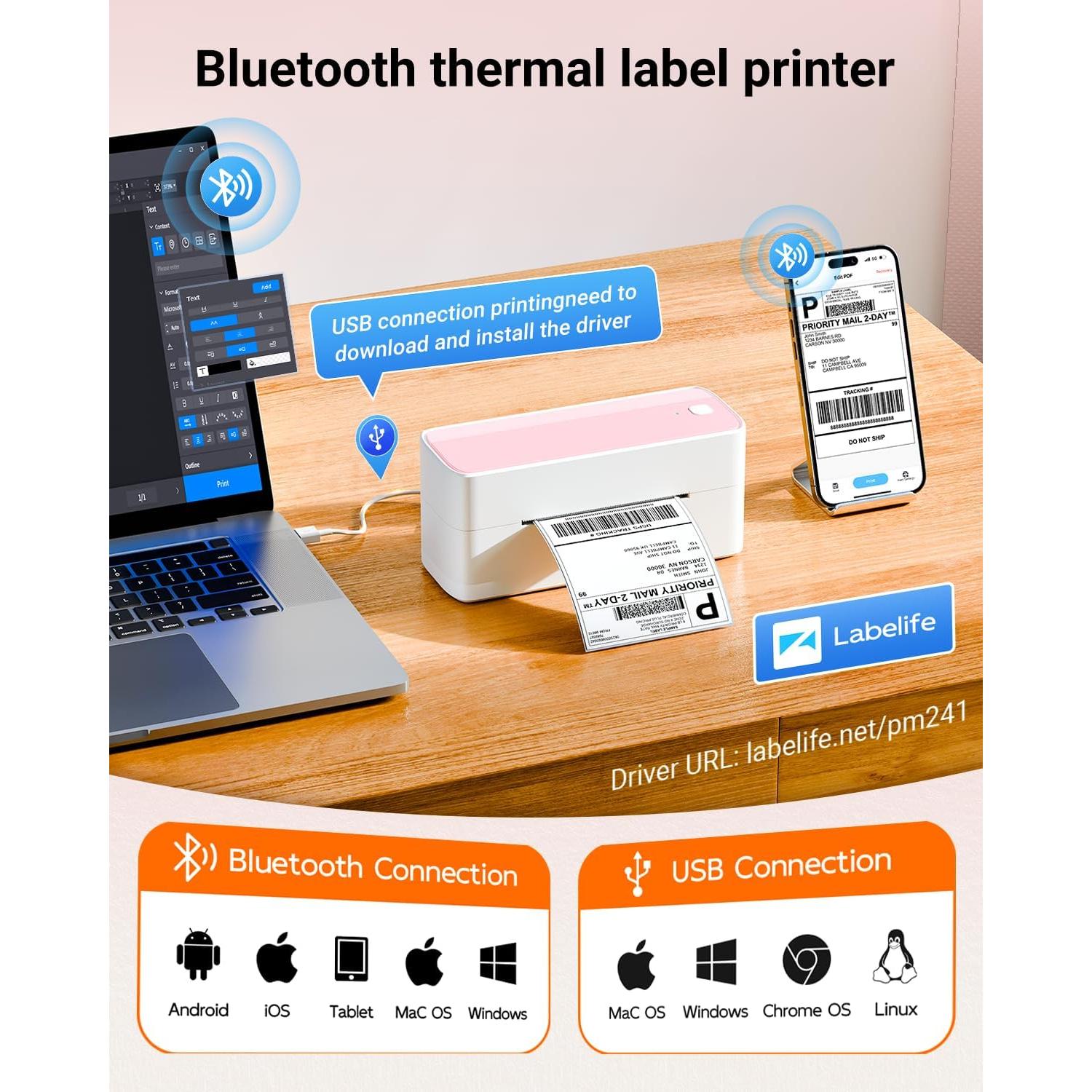 Impresora de Etiquetas Térmicas Bluetooth ASprink 241BT Rosa - 0.72 kg