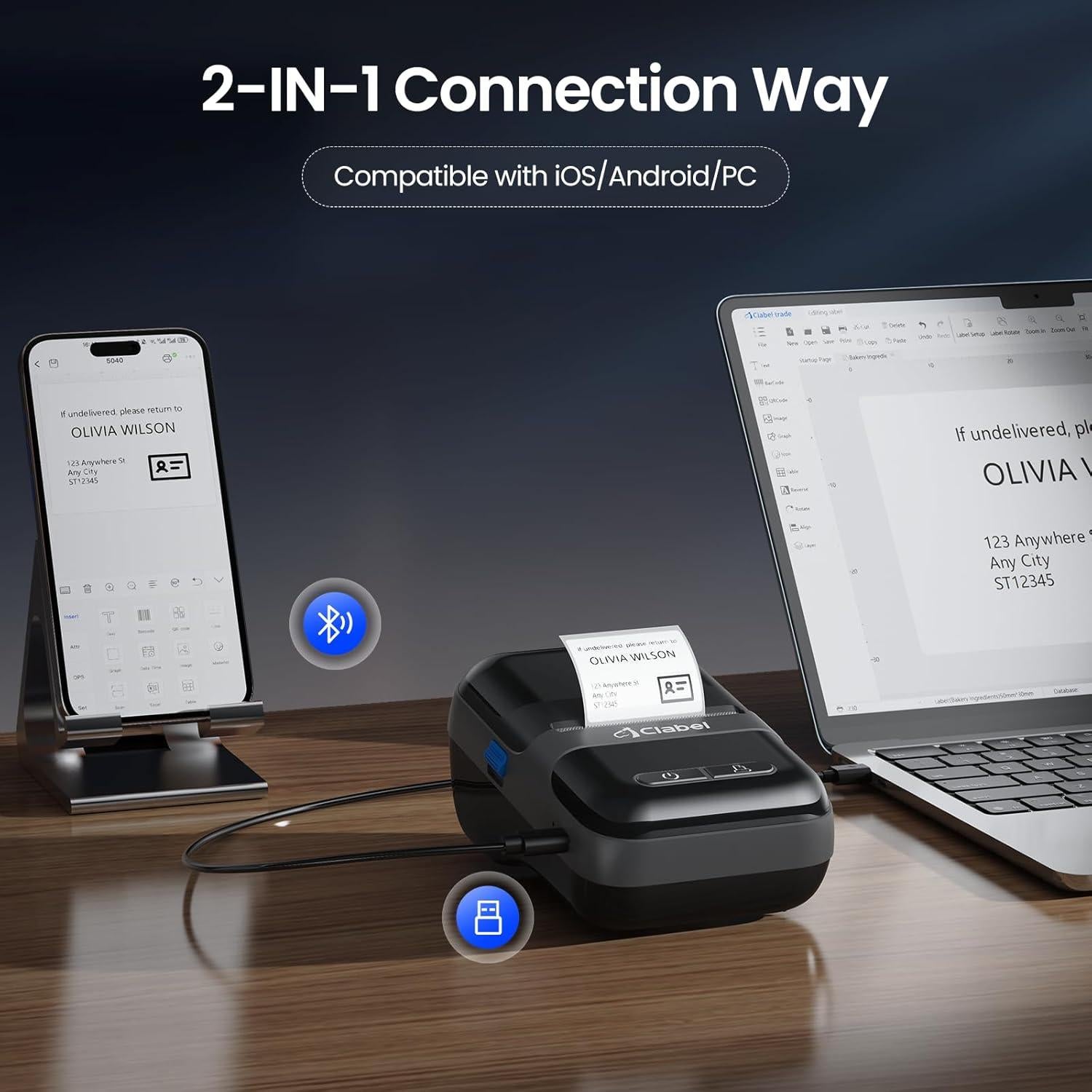 Impresora de Etiquetas CLABEL 220B Térmica Bluetooth 2" Portátil