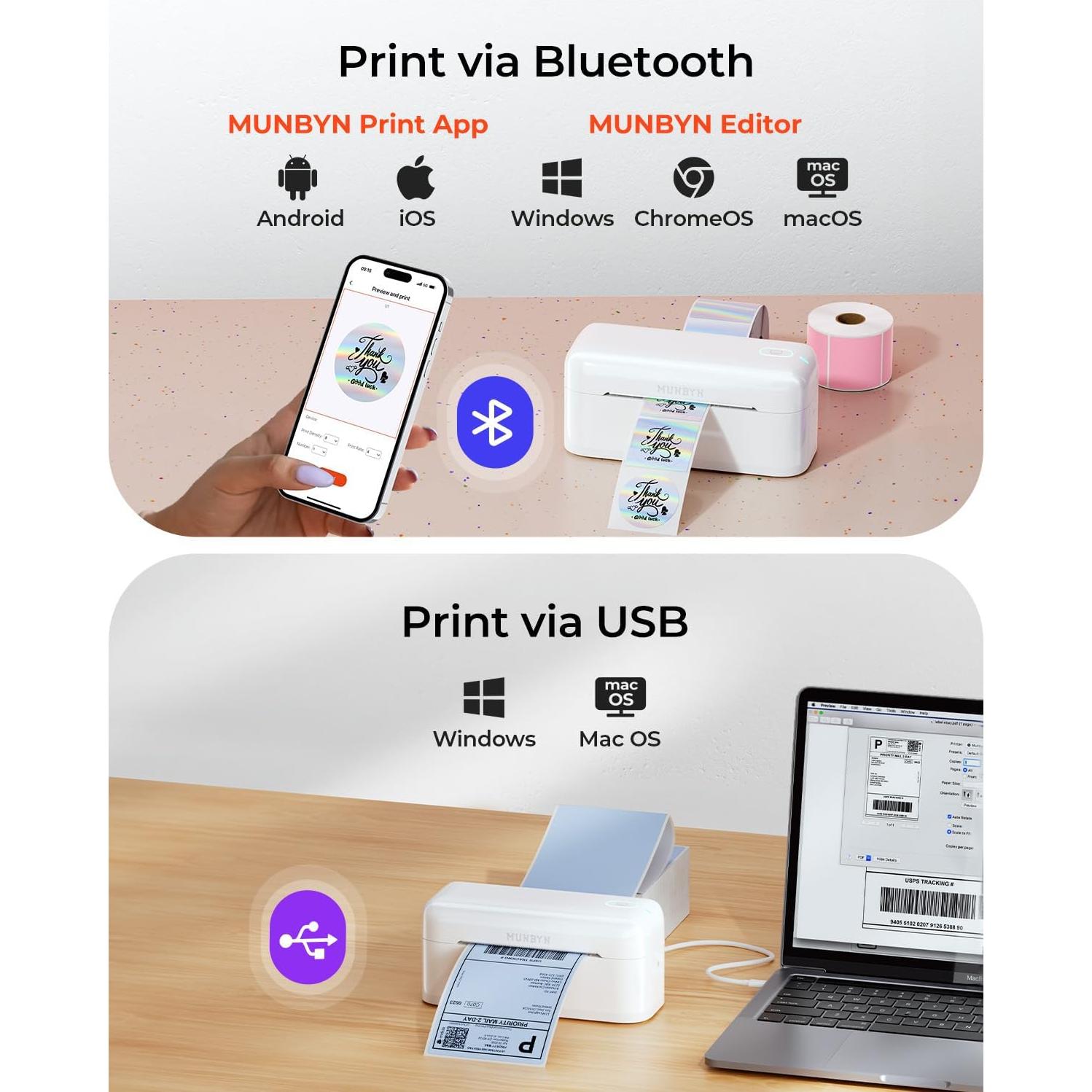 Impresora Térmica de Etiquetas MUNBYN RW402B Bluetooth 4x6