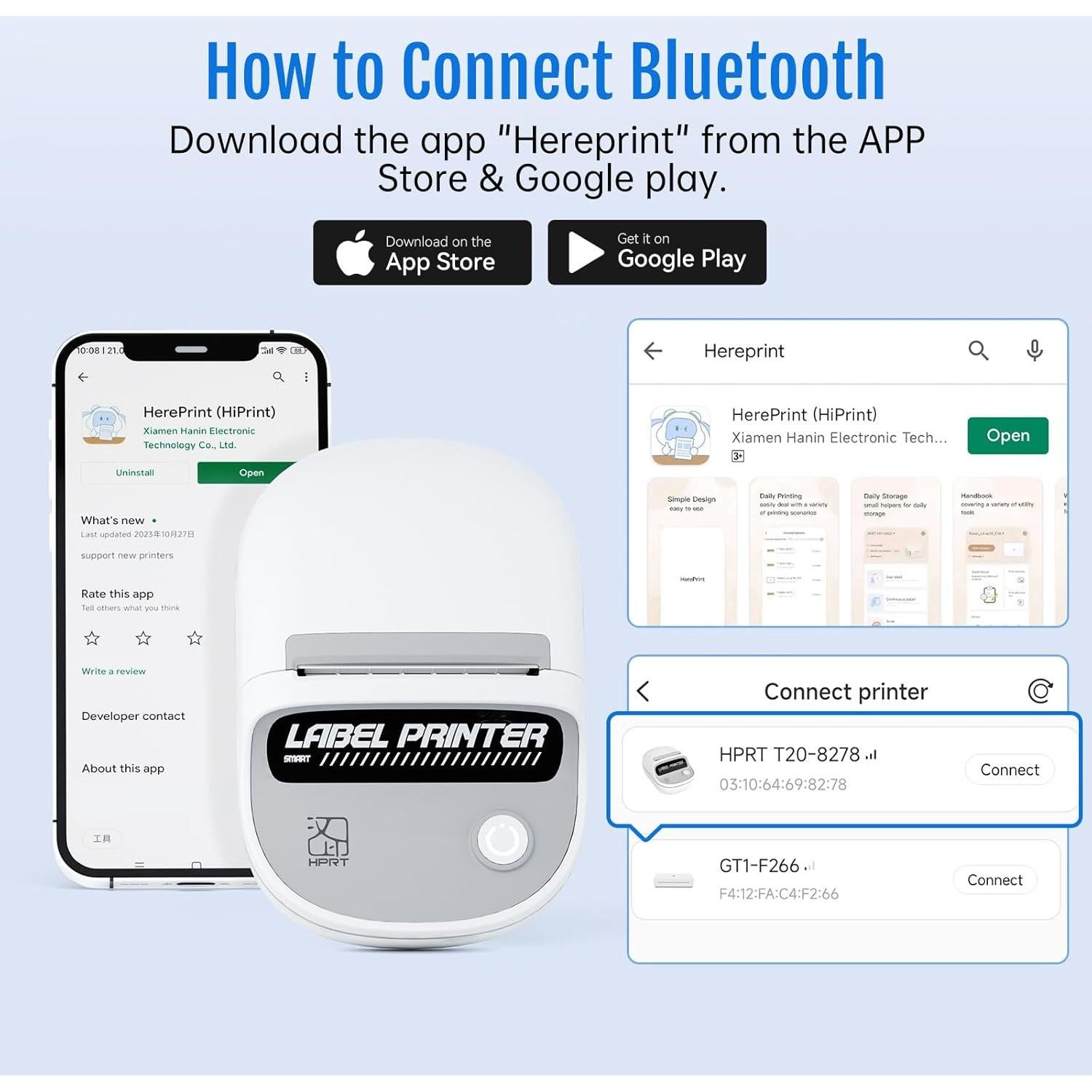 Impresora de Etiquetas PRT T20 Bluetooth 2 Pulgadas RFID Blanca