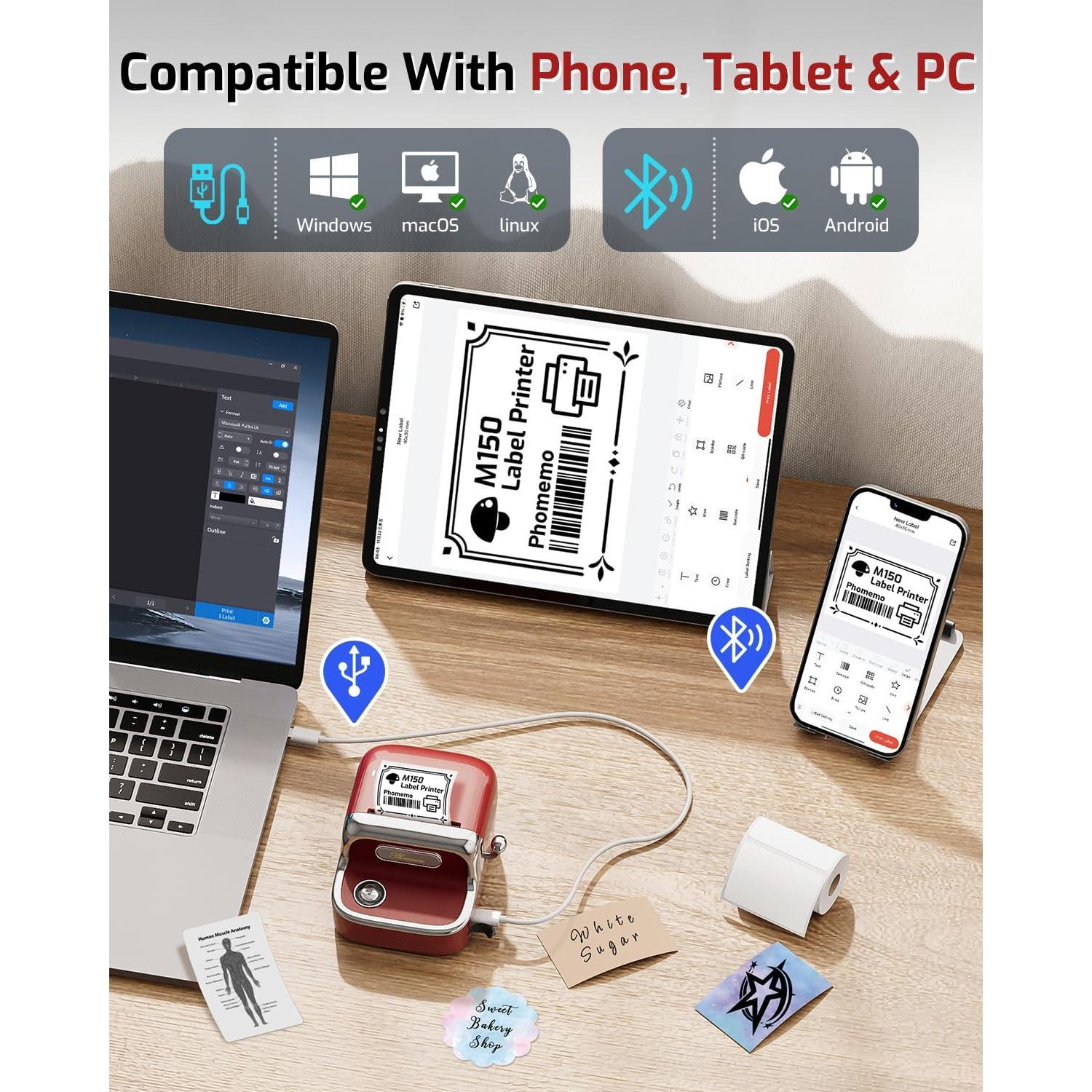 Impresora de Etiquetas Phomemo M150 Bluetooth 20-50mm Rojo