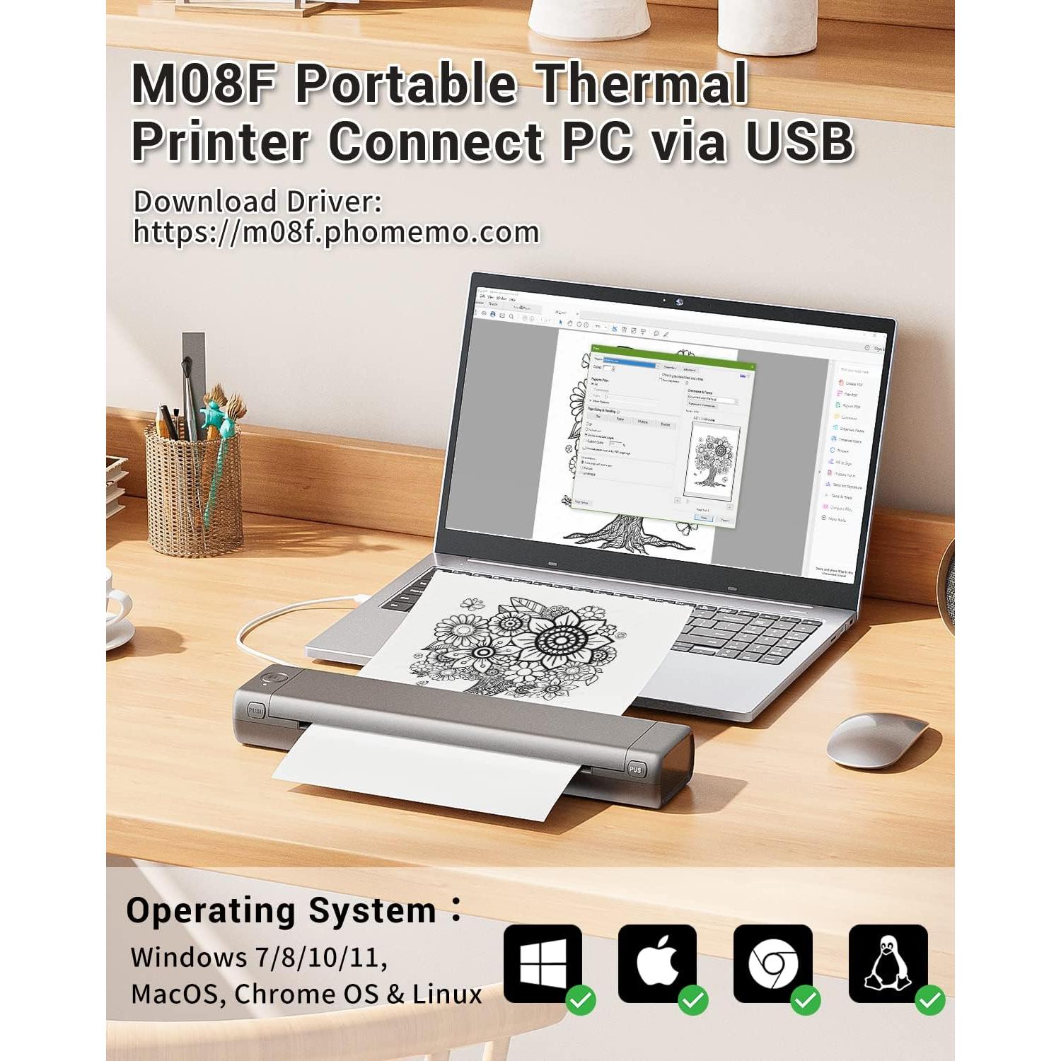 Impresora Térmica Portátil Phomemo M08F - Sin Tinta, Bluetooth