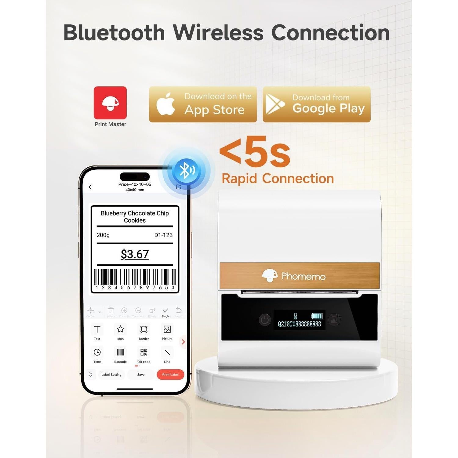 Impresora de Etiquetas Térmicas Phomemo M260 Bluetooth Blanca