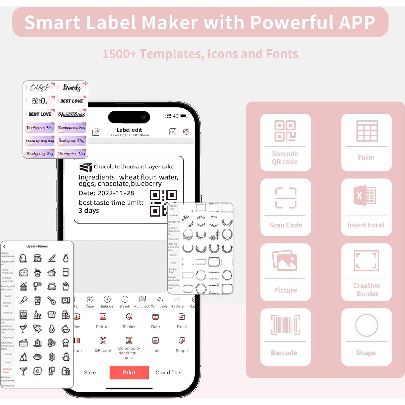 Impresora de Etiquetas Térmica Bluetooth P50 Rosa 40x30mm