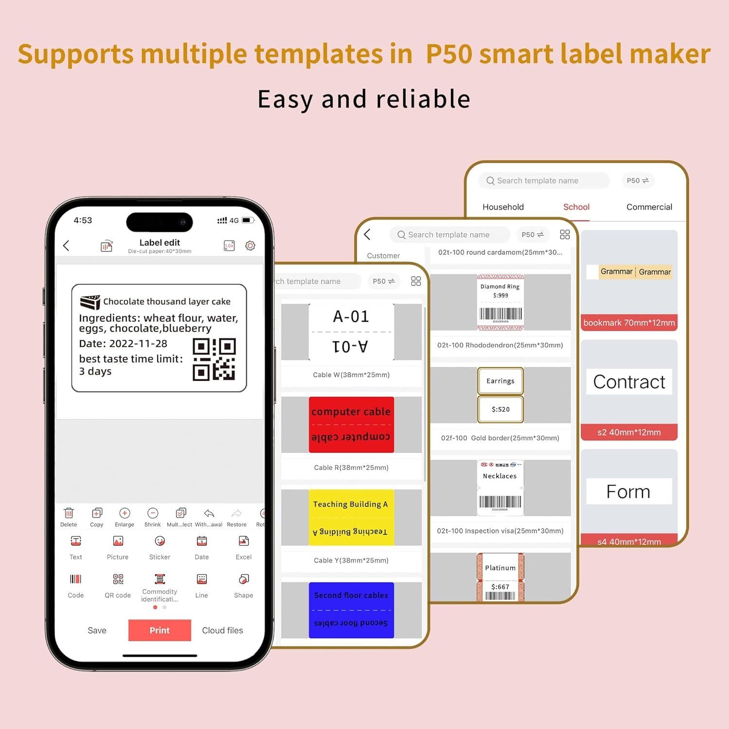 Impresora de Etiquetas Térmica Bluetooth P50 Rosa 40x30mm