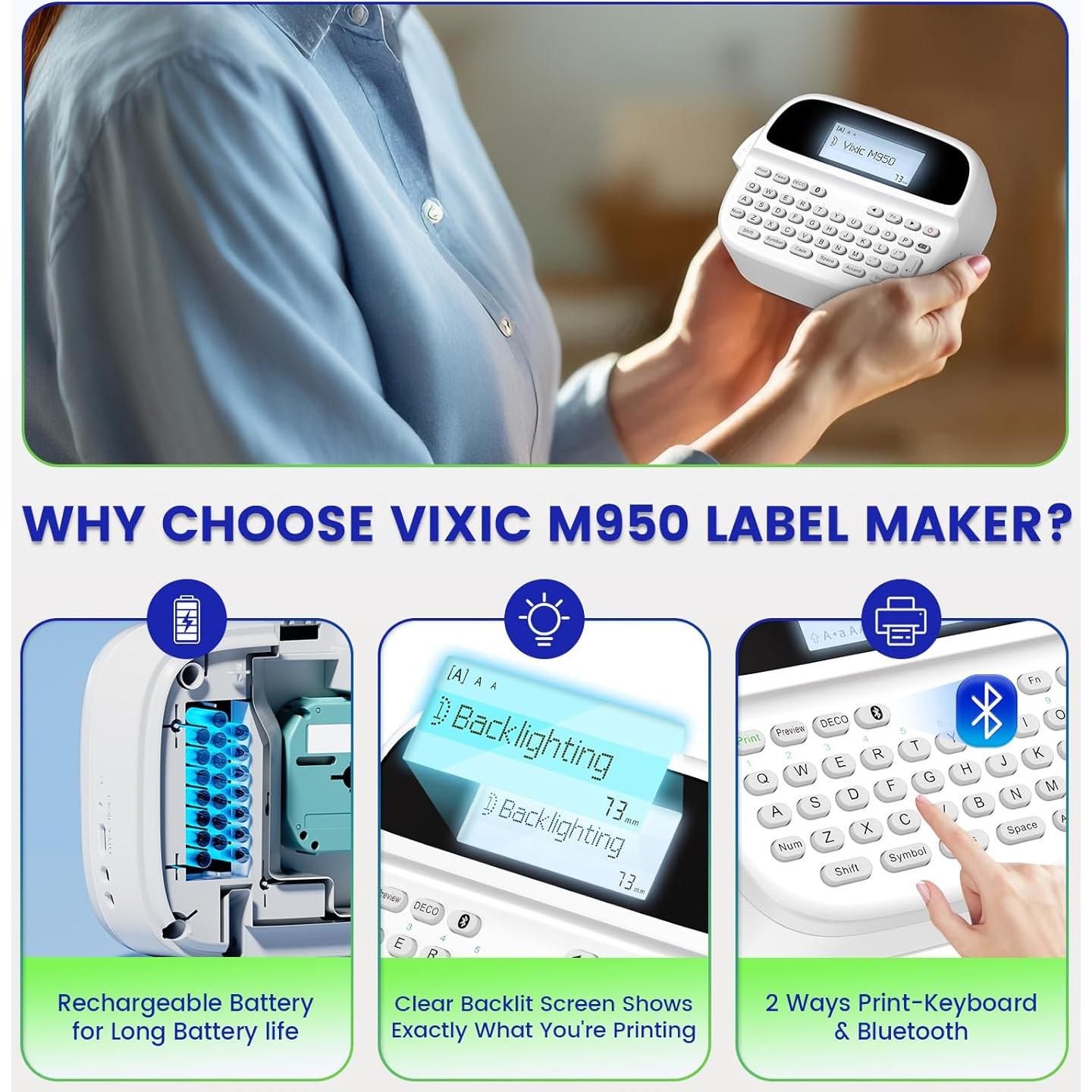 Máquina de Etiquetas Vixic PTM950 Recargable con Pantalla