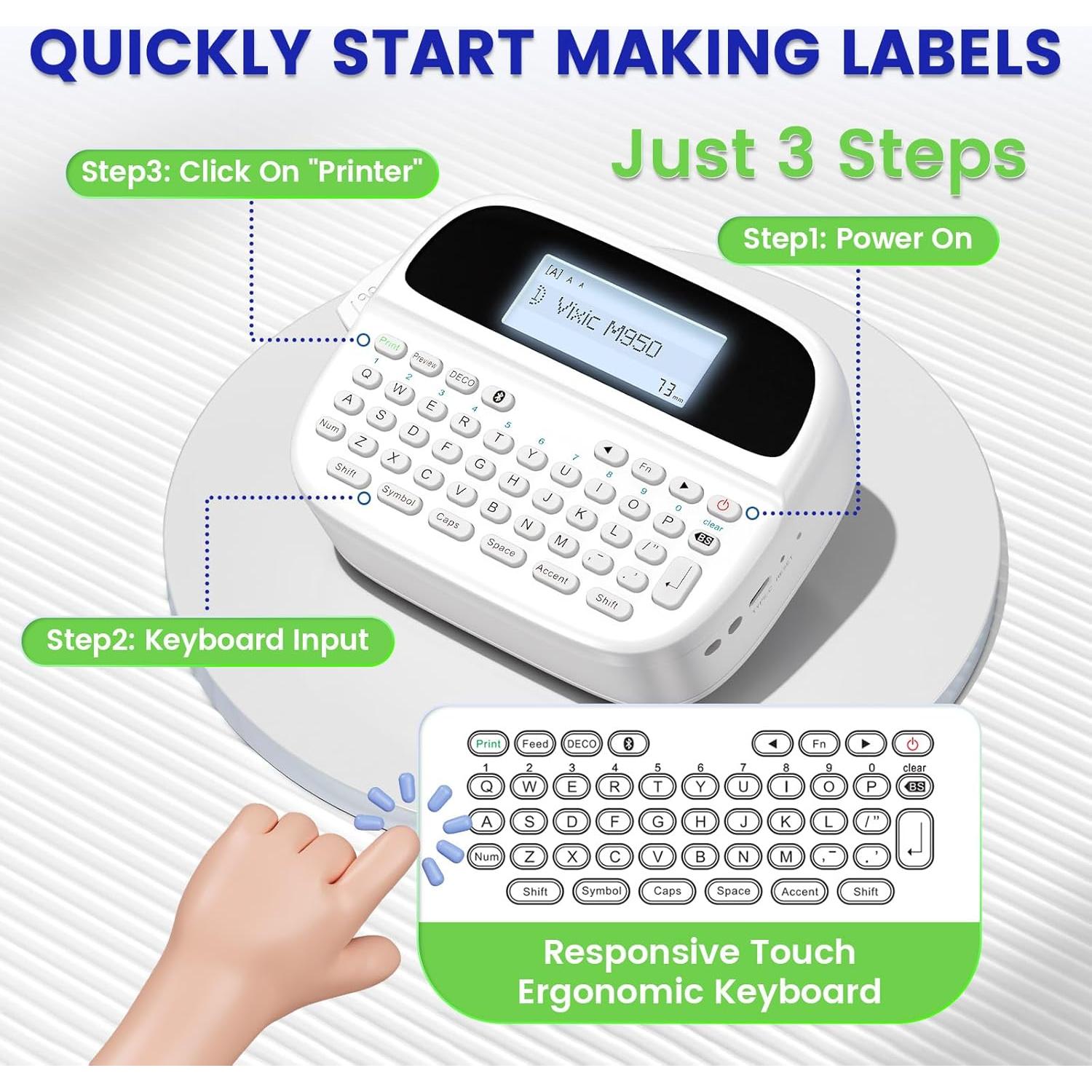 Máquina de Etiquetas Vixic PTM950 Recargable con Pantalla