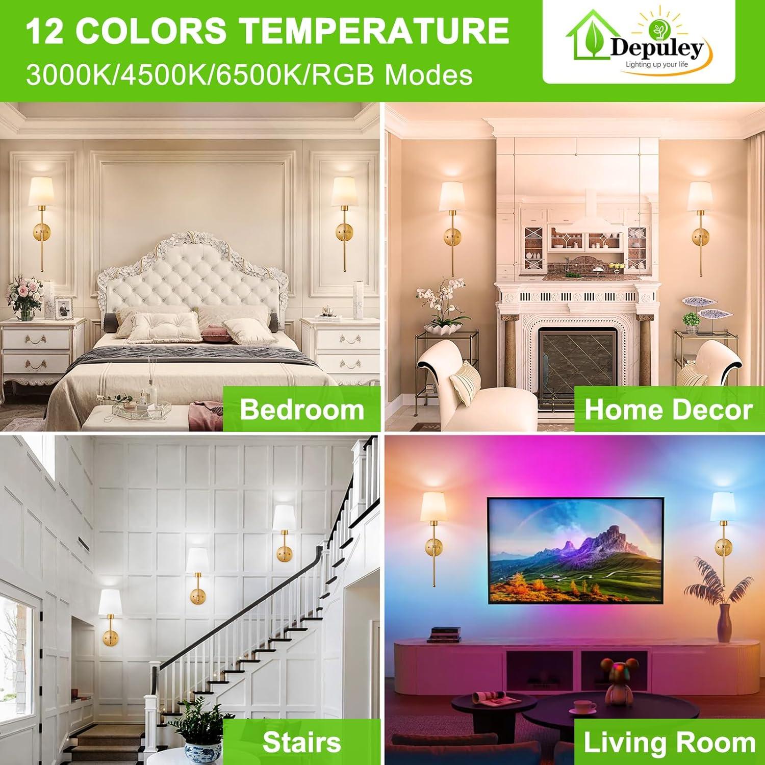 Aplique de Pared Inalámbrico Depuley - Juego de 2 Luces LED Doradas