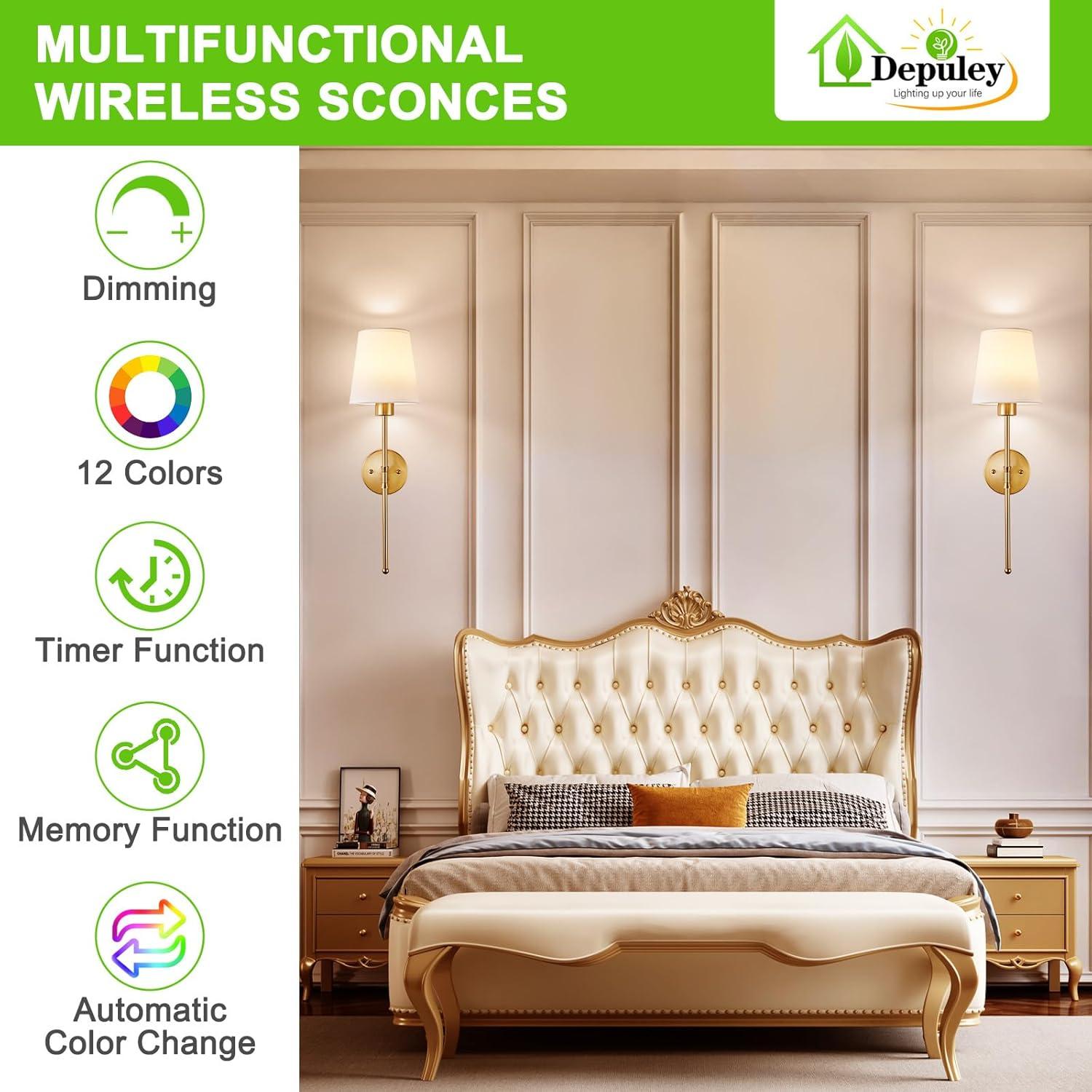 Aplique de Pared Inalámbrico Depuley - Juego de 2 Luces LED Doradas