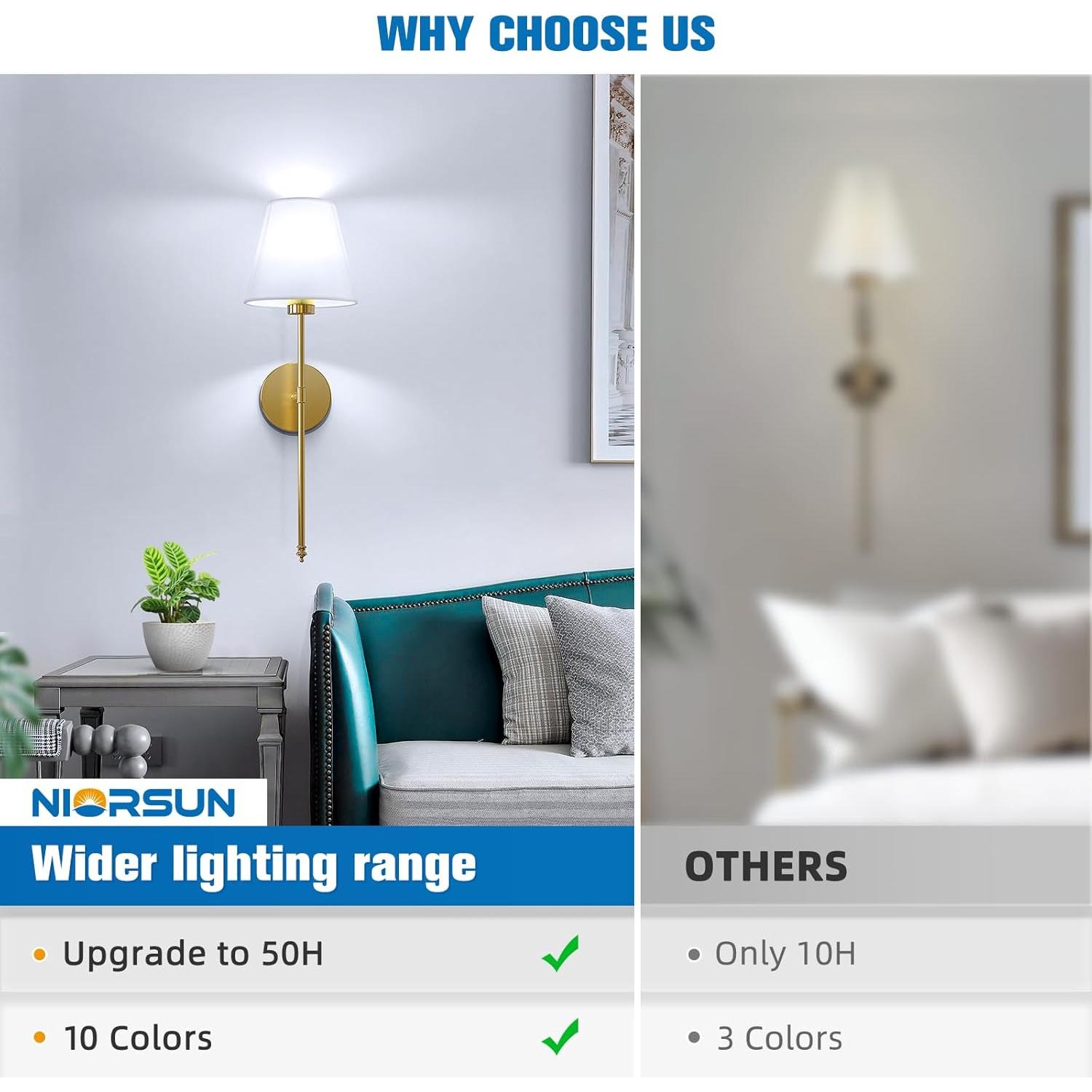 Conjunto de 2 Apliques de Pared NIORSUN Dorados Recargables