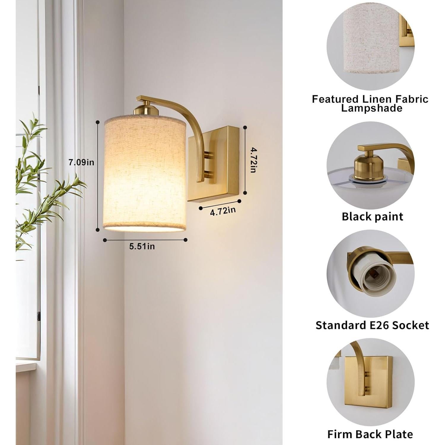 Apliques de Pared Recargables Powfloven Set de 2 LED Oro